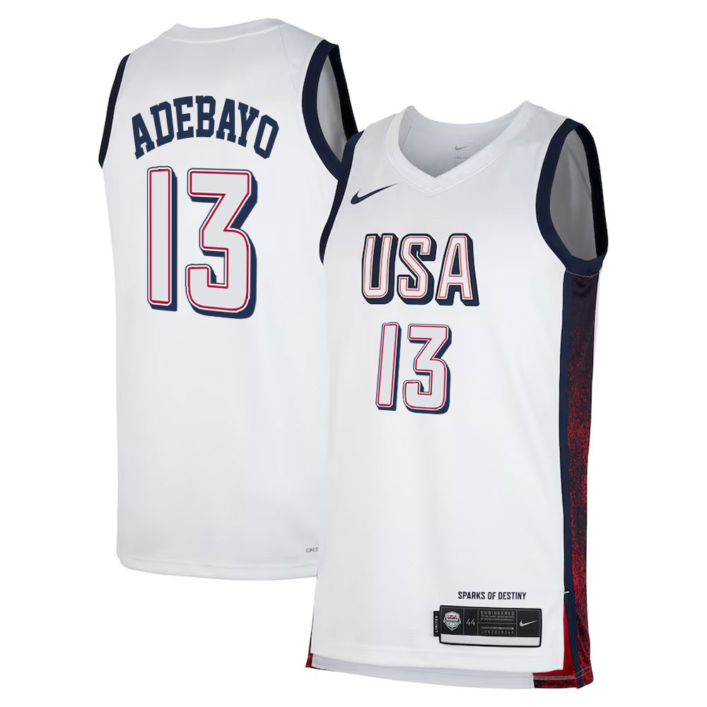 #13 Bam Adebayo White Men's USA Basketball National Team 2024 Jersey