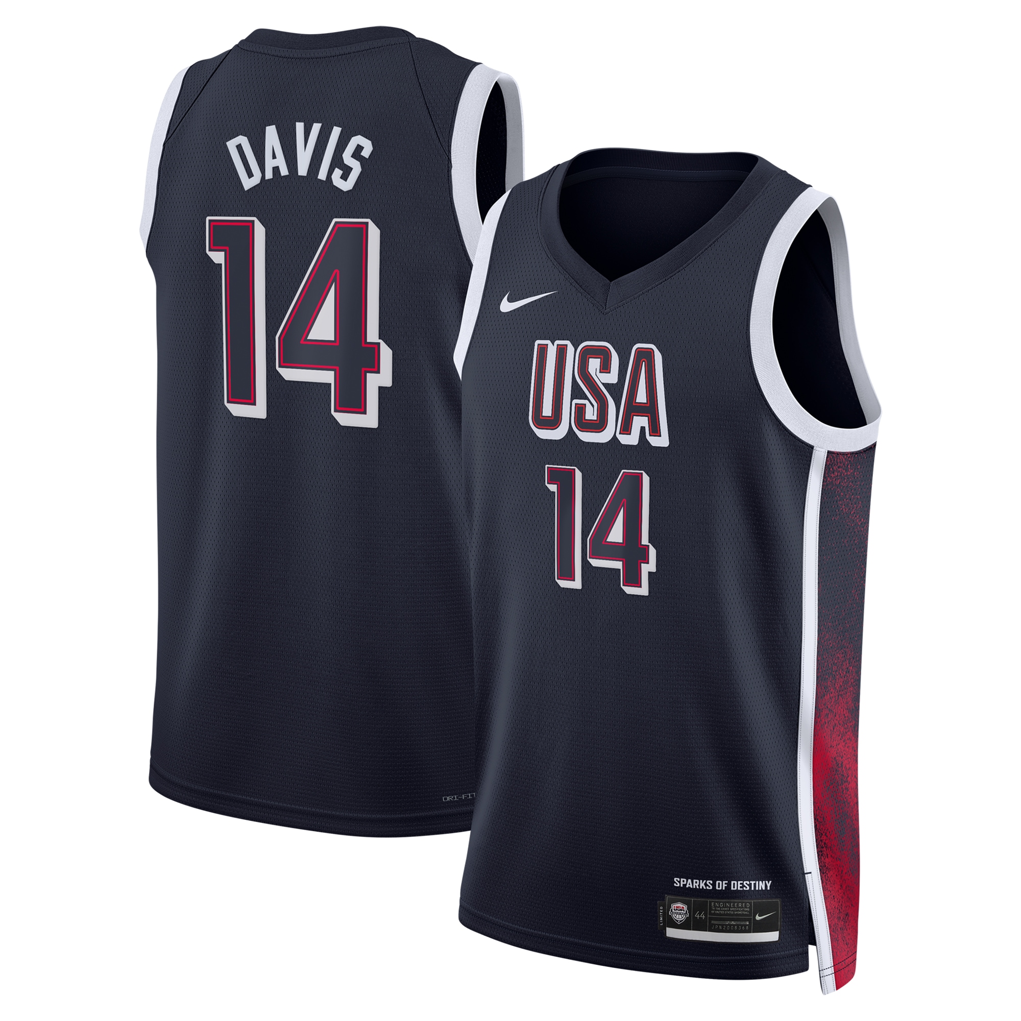 #14 Anthony Davis Navy Men's USA Basketball National Team 2024 Jersey