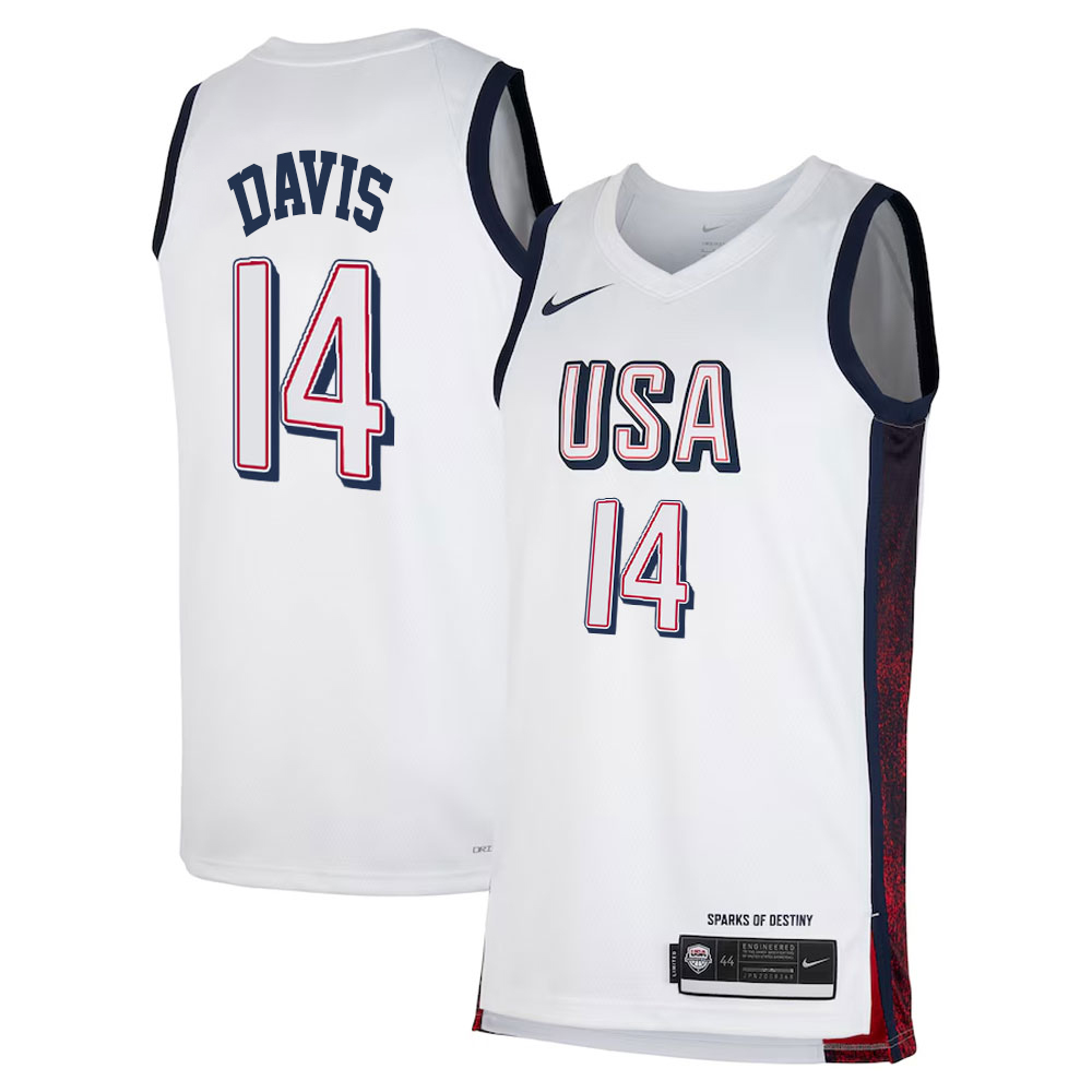 #14 Anthony Davis White Men's USA Basketball National Team 2024 Jersey