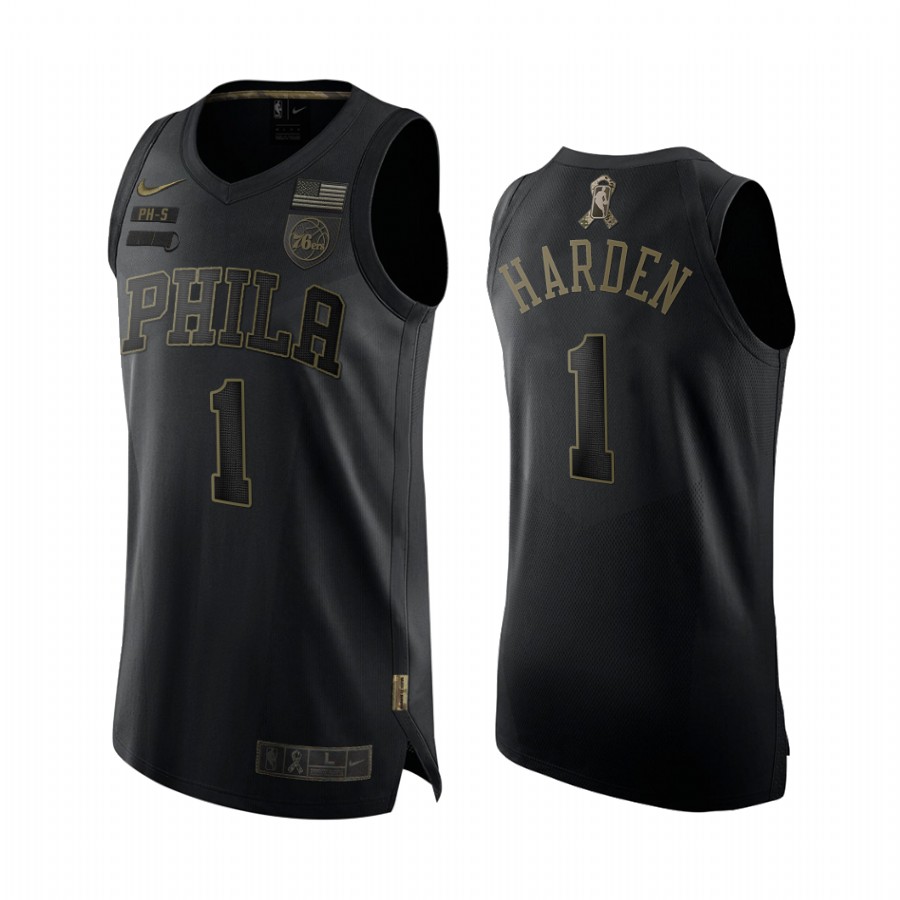 #1 James Harden Philadelphia 76ers Salute To Service Black 2022 Trade Jersey