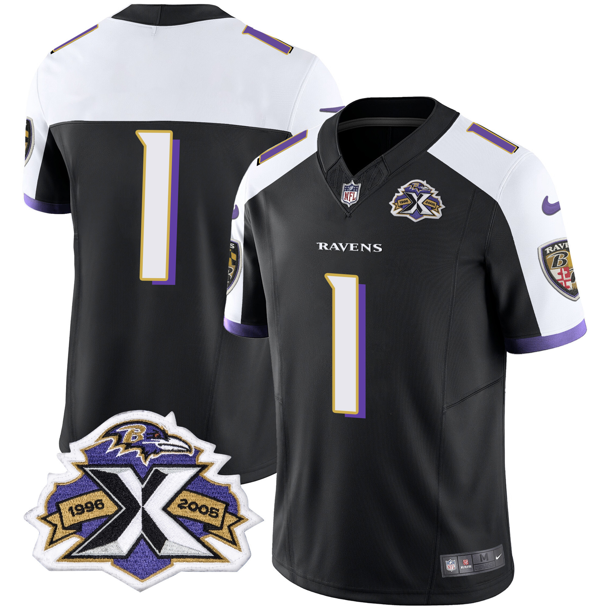 #1 Team Men's Baltimore Ravens 2005 Throwback Black Vapor Limited Alternate Jersey All Stitched