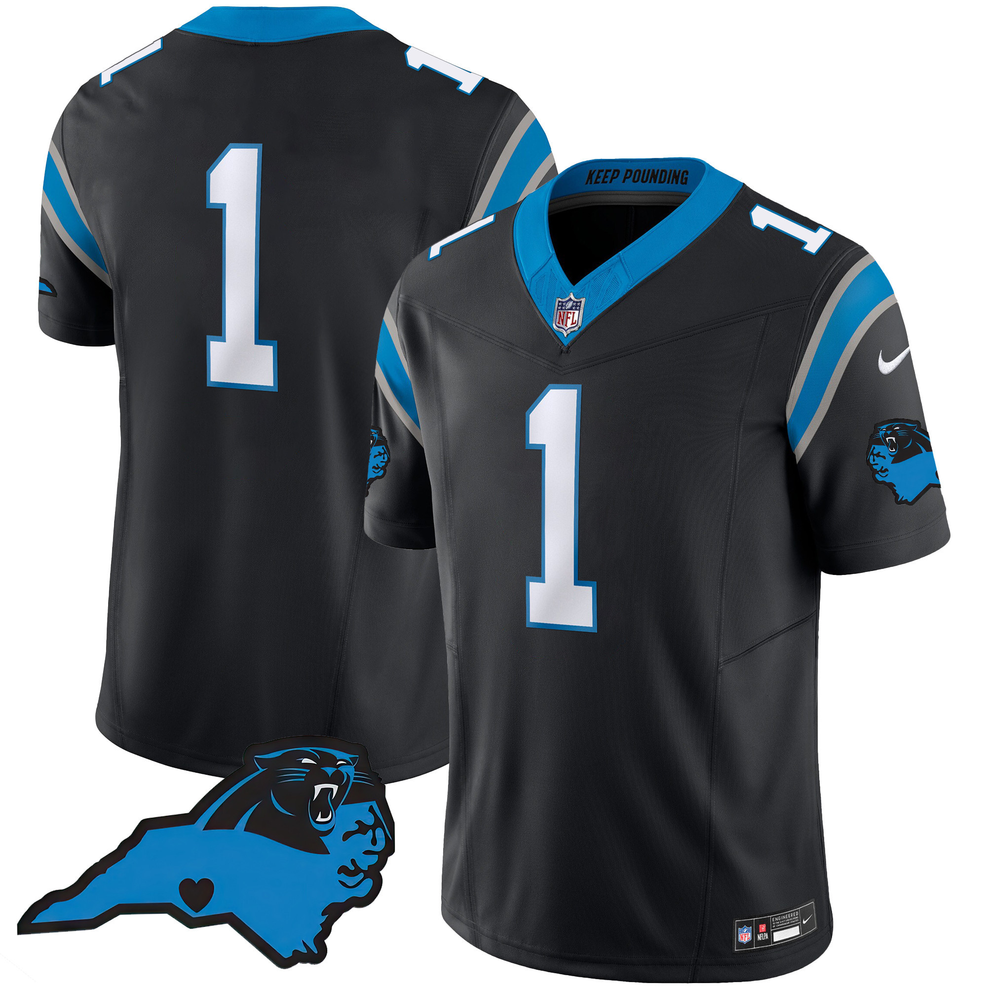 #1 Team Men's Carolina Panthers Vapor Limited Black Jersey - All Stitched 