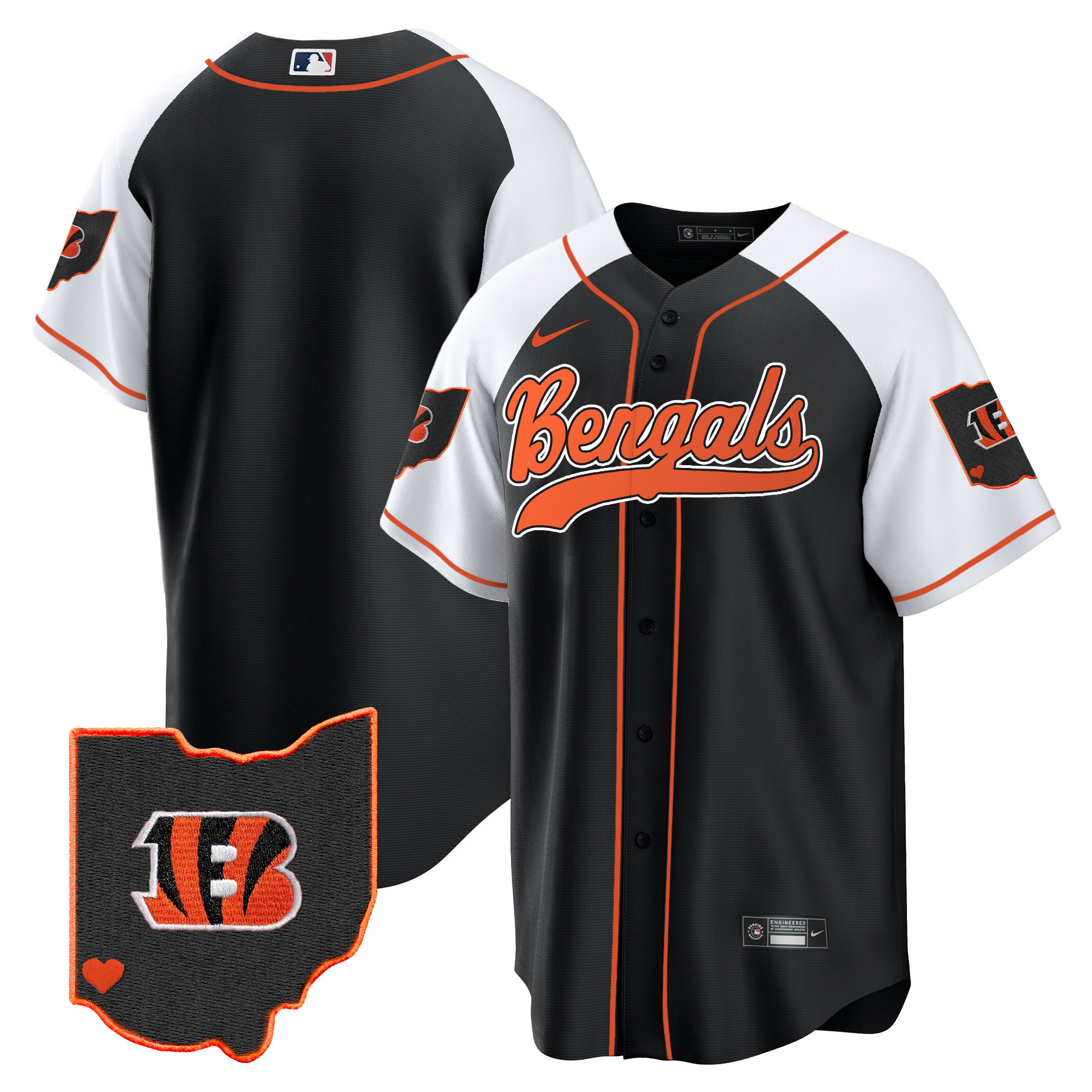 #1 Team Men's Cincinnati Bengals Ohio Patch Baseball Alternate Jersey - All Stitched 