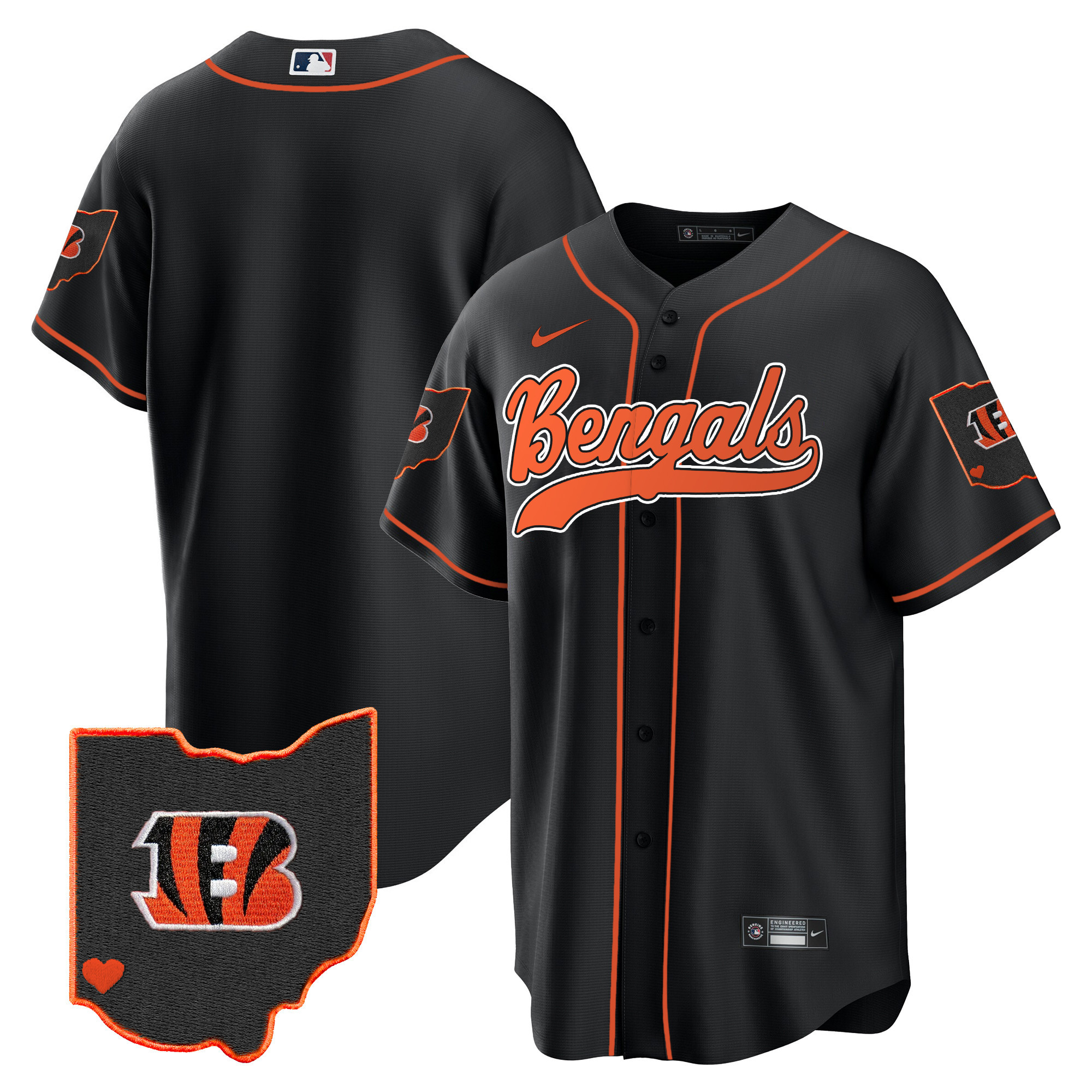 #1 Team Men's Cincinnati Bengals Ohio Patch Baseball Black Jersey - All Stitched 