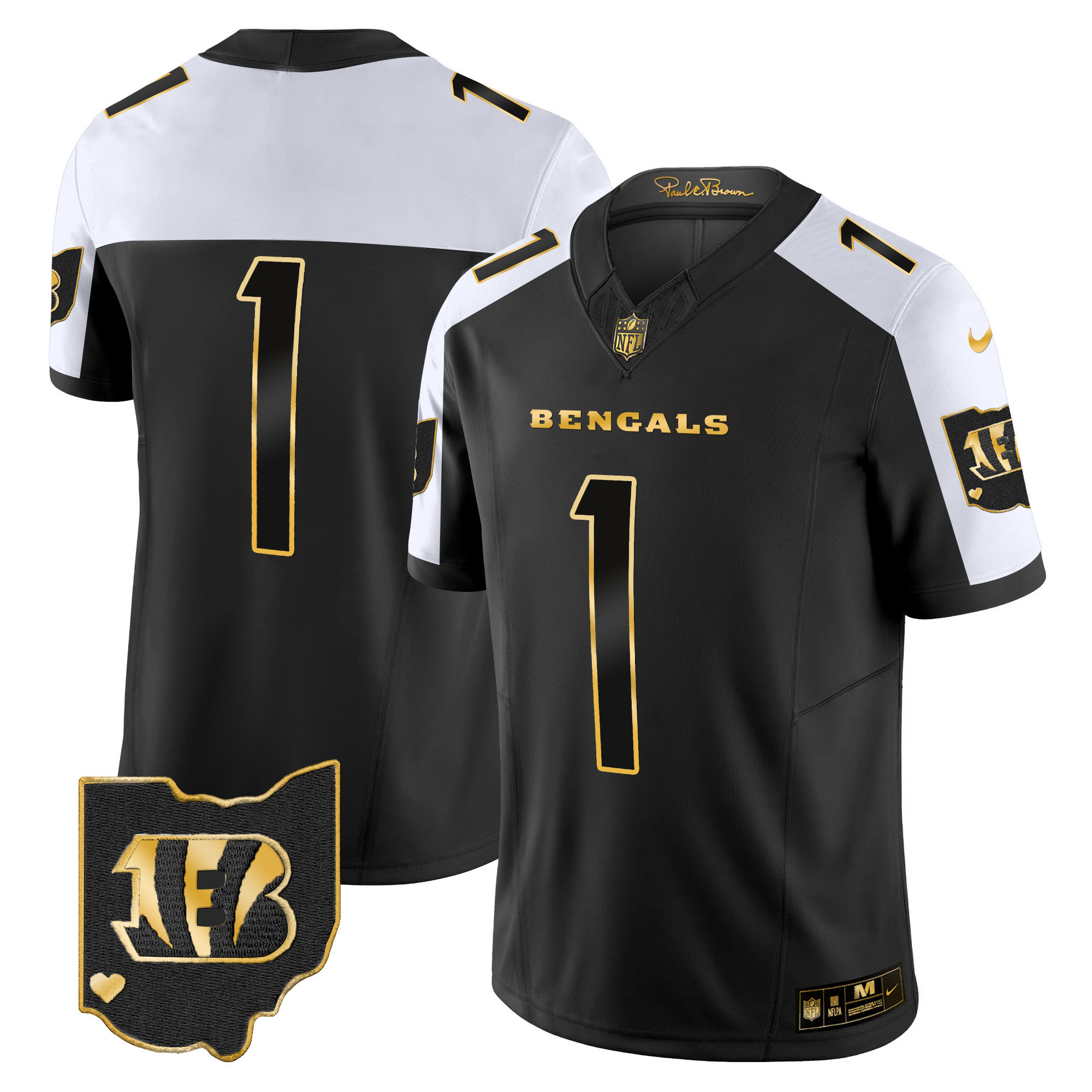 #1 Team Men's Cincinnati Bengals Ohio Patch Gold Vapor Limited Alternate Jersey - All Stitched 