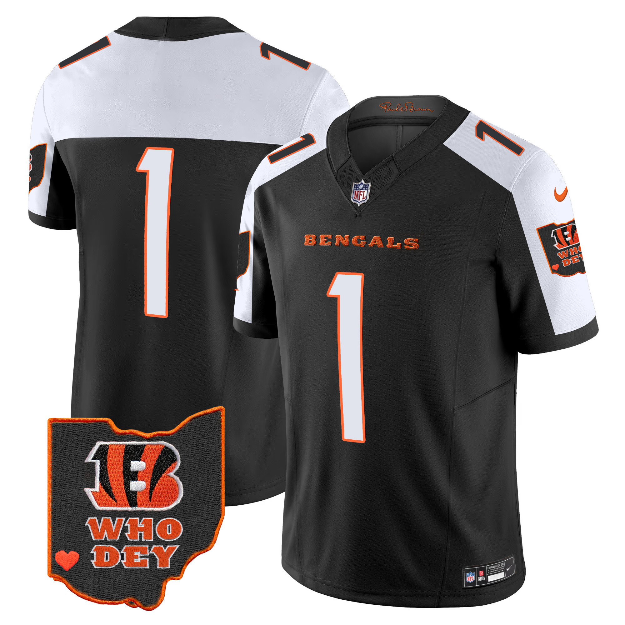 #1 Team Men's Cincinnati Bengals Ohio Patch Vapor Limited Alternate Jersey - All Stitched 