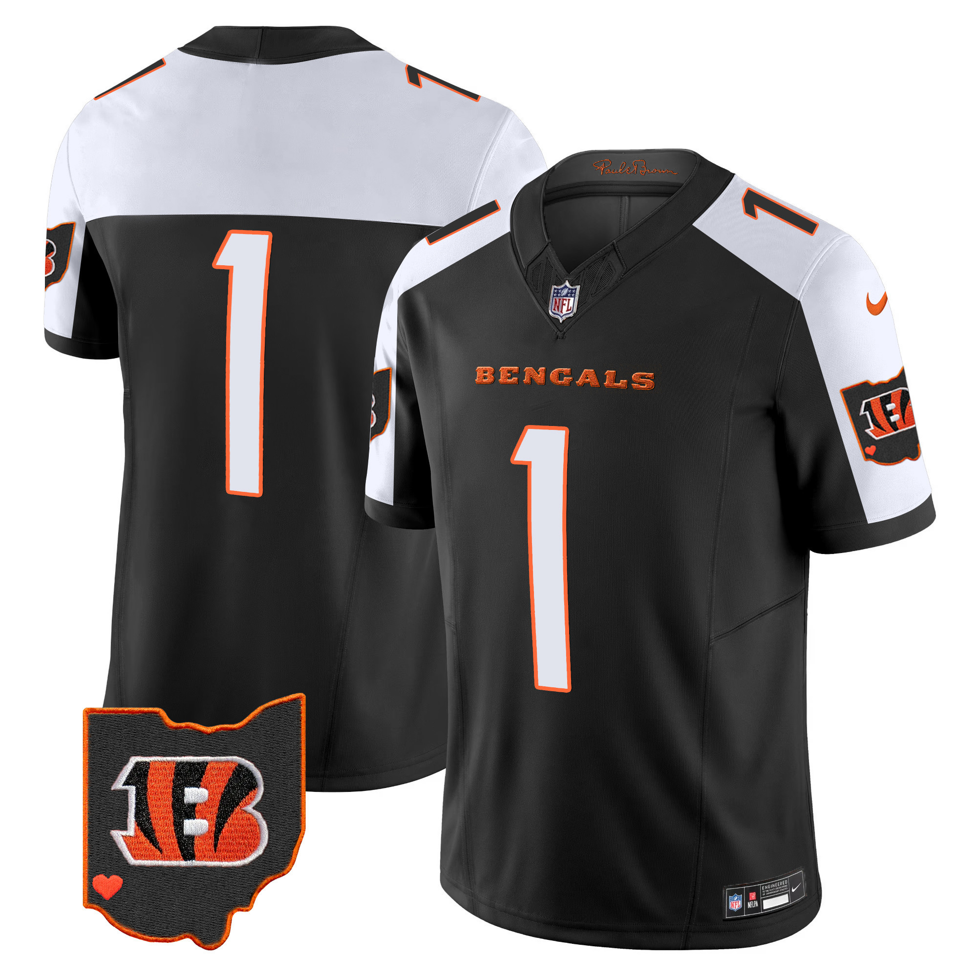 #1 Team Men's Cincinnati Bengals Ohio Patch Vapor Limited Alternate Jersey - All Stitched 