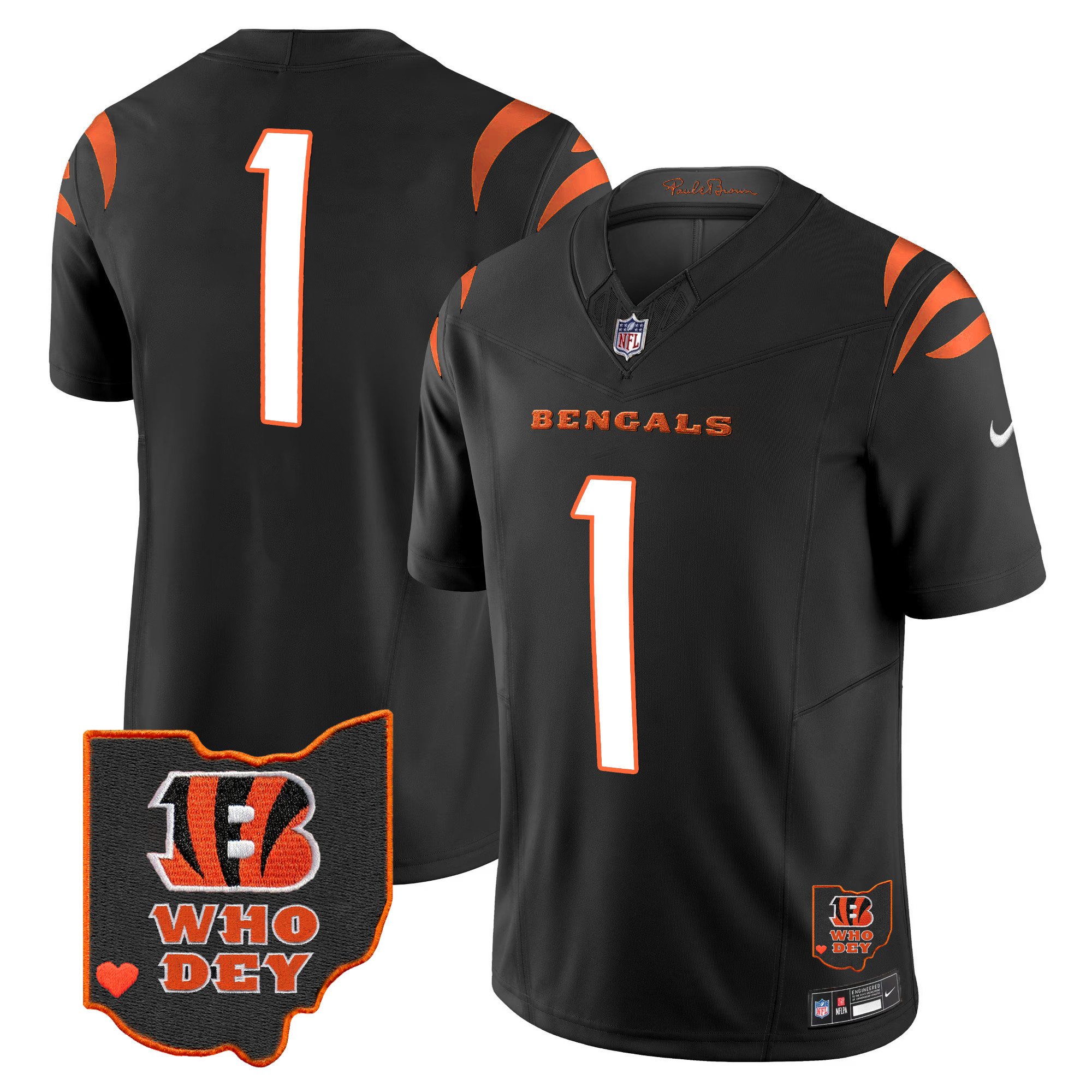 #1 Team Men's Cincinnati Bengals Ohio Patch Vapor Limited Black Jersey - All Stitched 