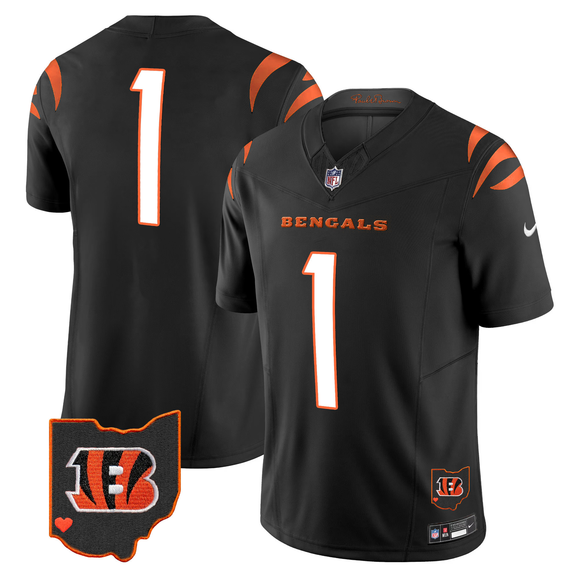 #1 Team Men's Cincinnati Bengals Ohio Patch Vapor Limited Black Jersey - All Stitched 