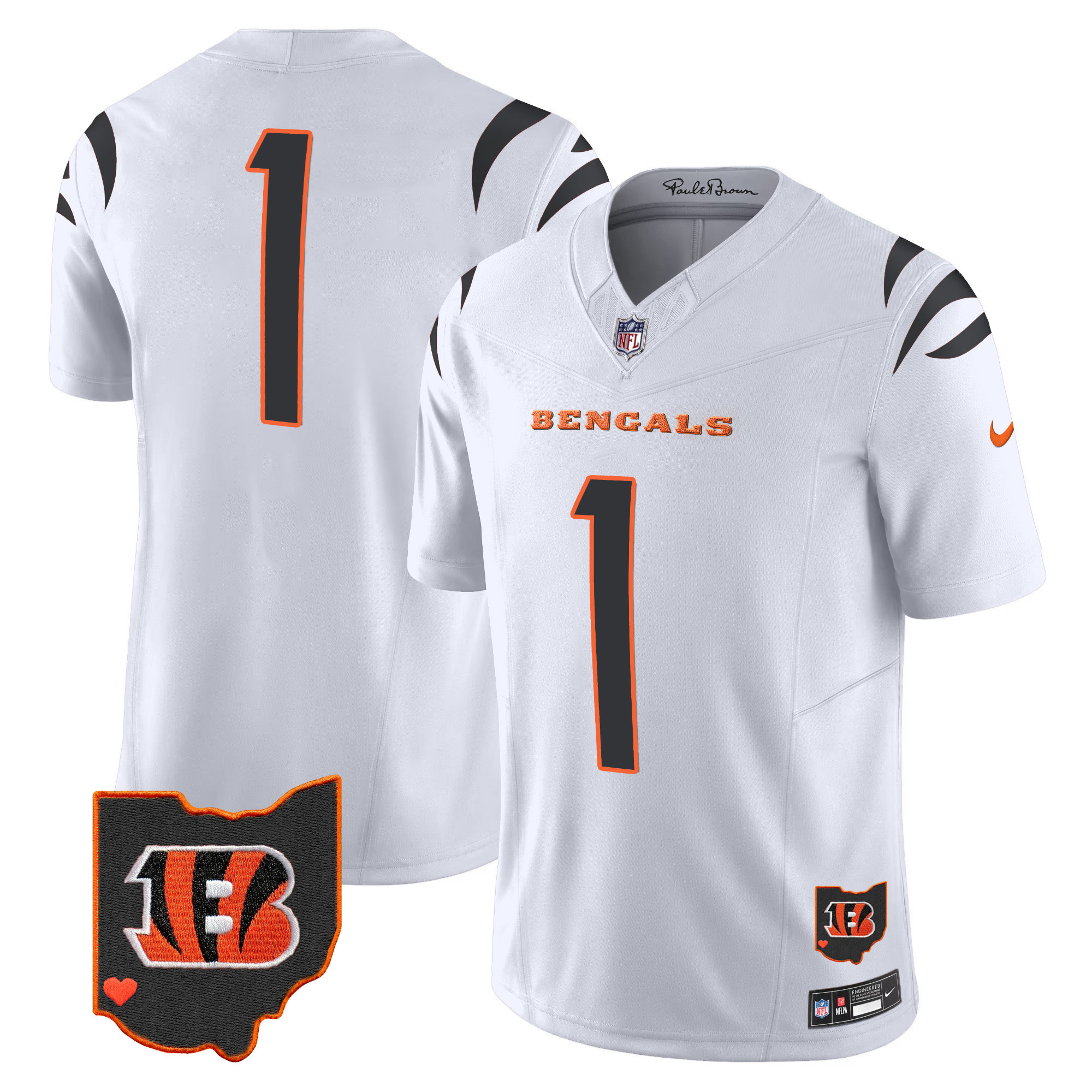 #1 Team Men's Cincinnati Bengals Ohio Patch Vapor Limited White Jersey - All Stitched 