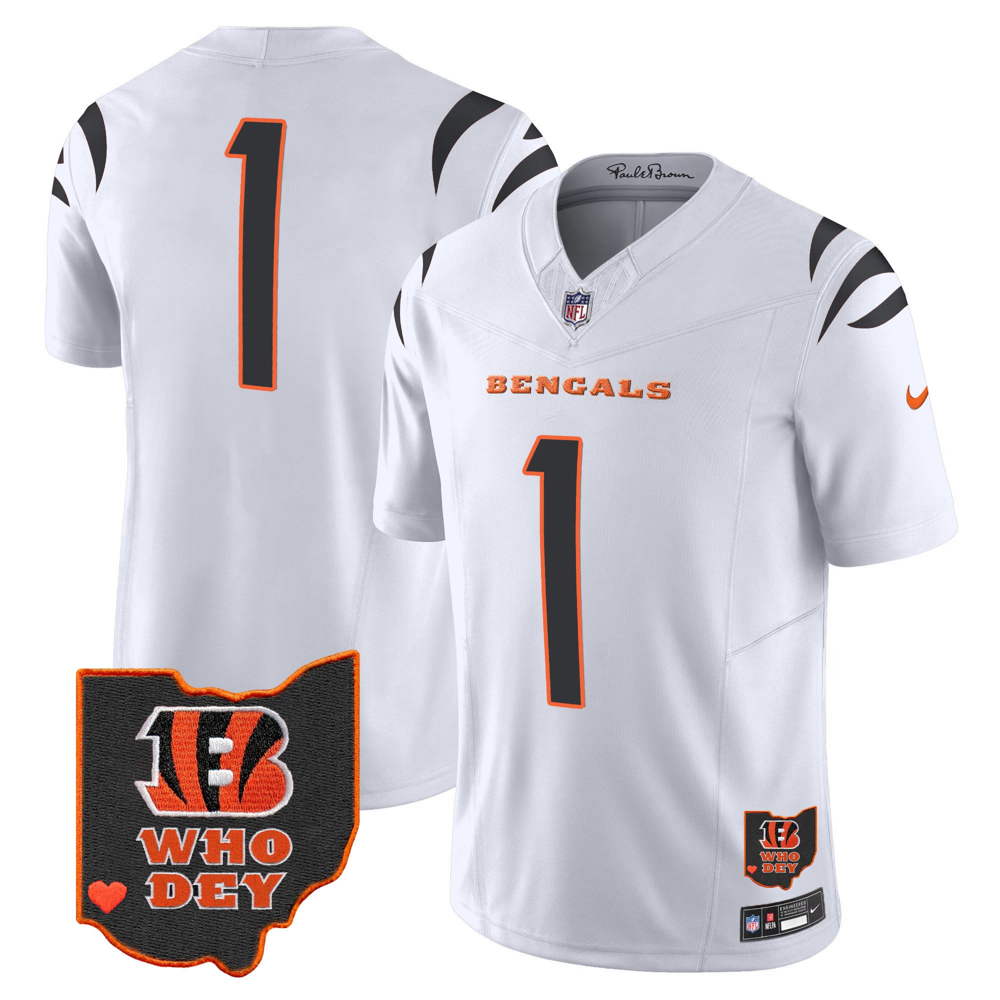 #1 Team Men's Cincinnati Bengals Ohio Patch Vapor Limited White Jersey - All Stitched 