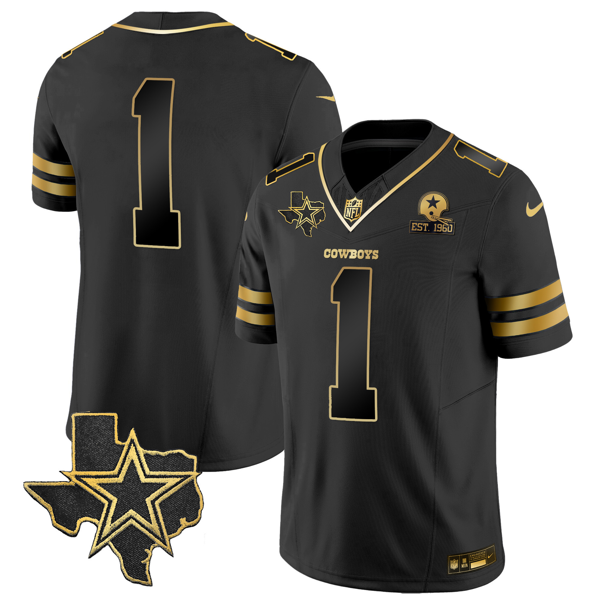 #1 Team Men's Dallas Cowboys Vapor Gold Black Gold Jersey - All Stitched 