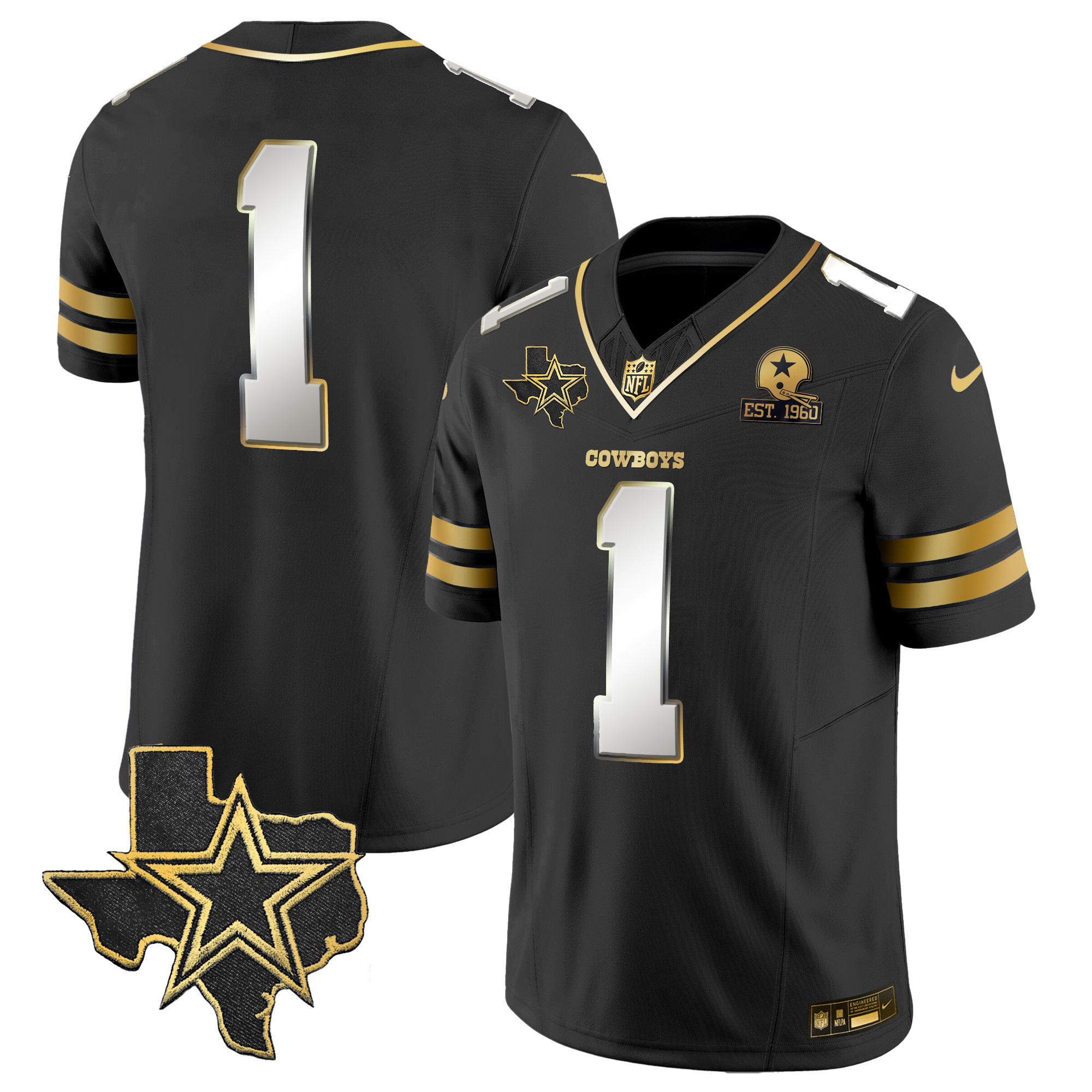 #1 Team Men's Dallas Cowboys Vapor Gold Black Limited Jersey - All Stitched 