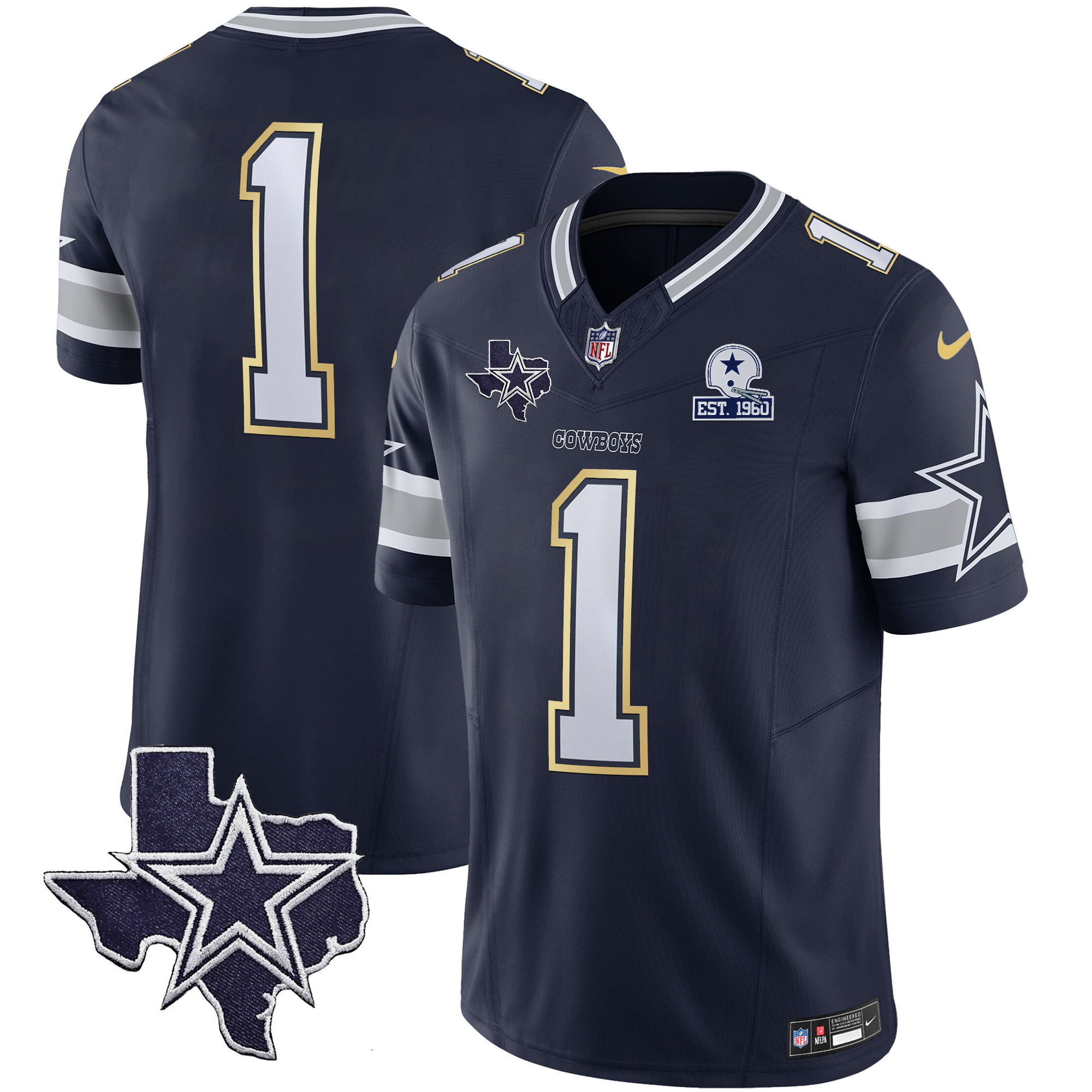 #1 Team Men's Dallas Cowboys Vapor Gold Navy Gold Jersey - All Stitched 