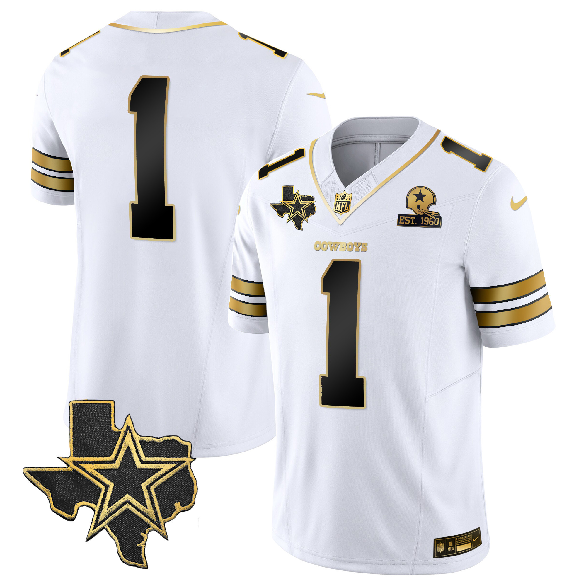 #1 Team Men's Dallas Cowboys Vapor Gold White Gold Jersey - All Stitched 