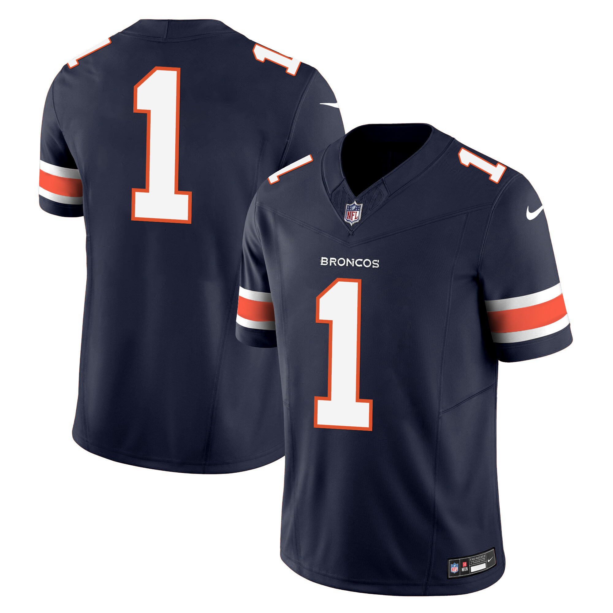 #1 Team Men's Denver Broncos Vapor Limited Navy Jersey - All Stitched 