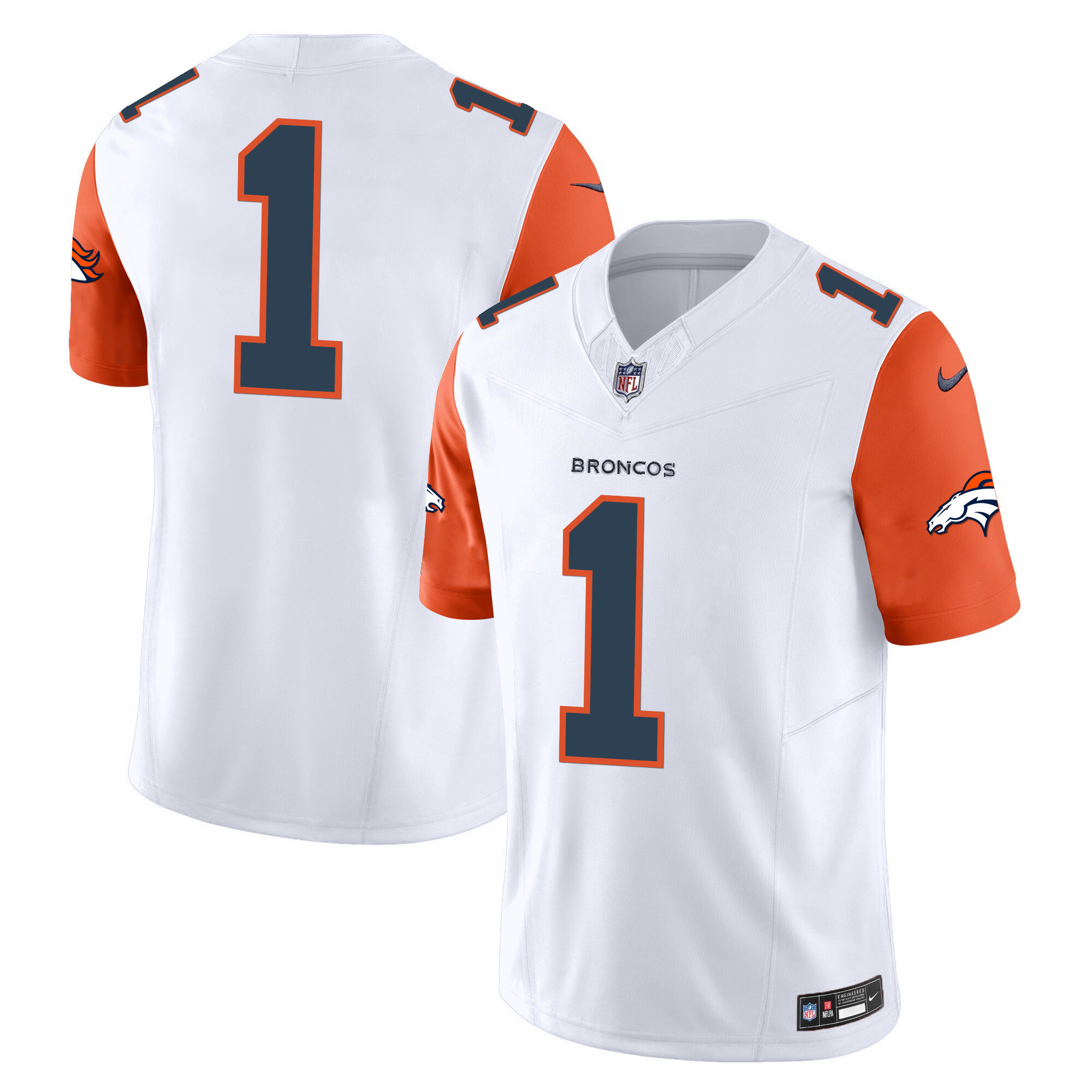 #1 Team Men's Denver Broncos Vapor Limited Orange Sleeves Jersey - All Stitched 