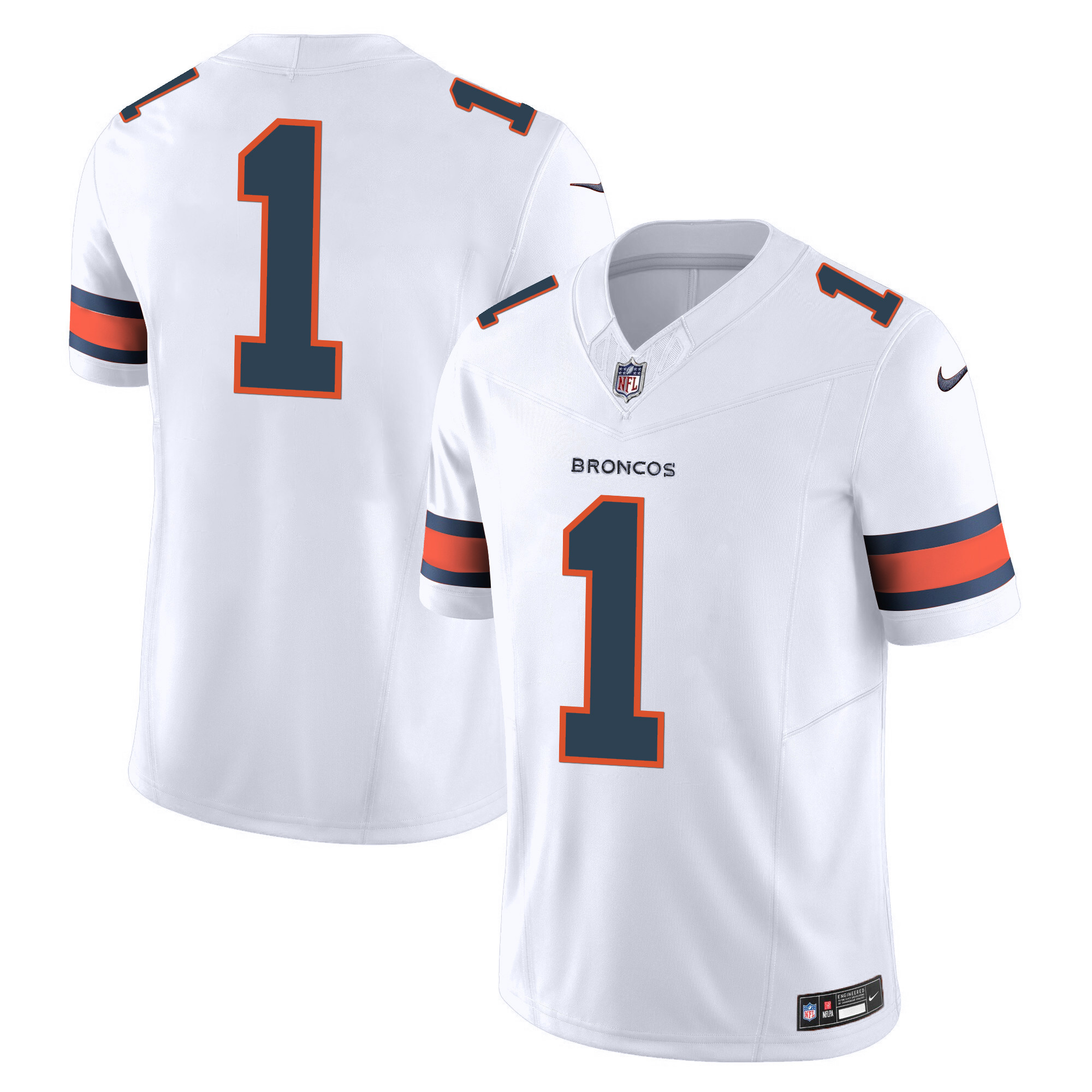 #1 Team Men's Denver Broncos Vapor Limited White Jersey - All Stitched 