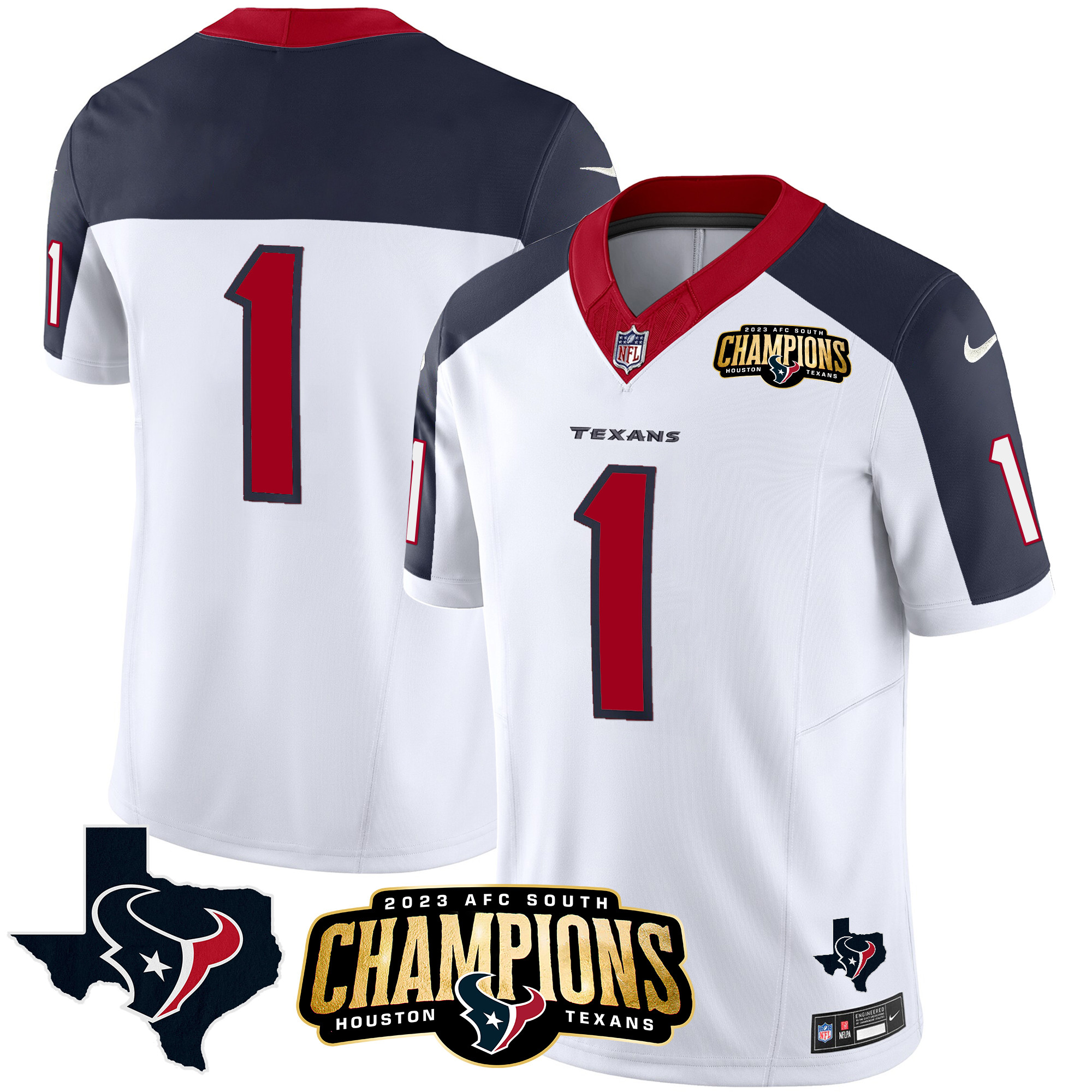 #1 Team Men's Houston Texans 2023 AFC South Champions Patch Vapor Inverted Jersey - All Stitched 