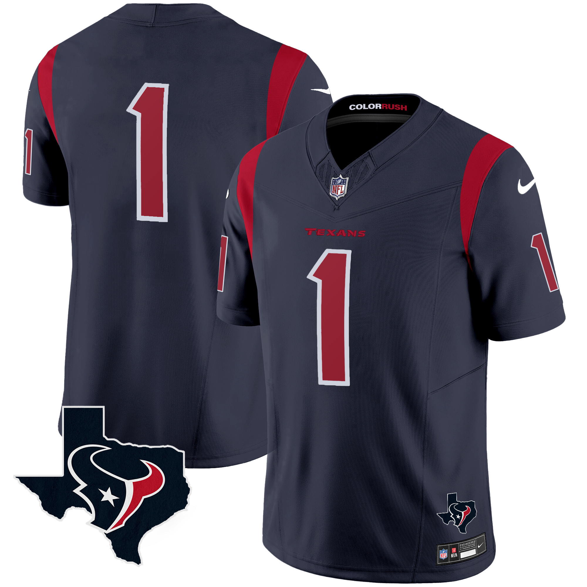 #1 Team Men's Houston Texans Color Rush Legend Vapor Navy Jersey - All Stitched 