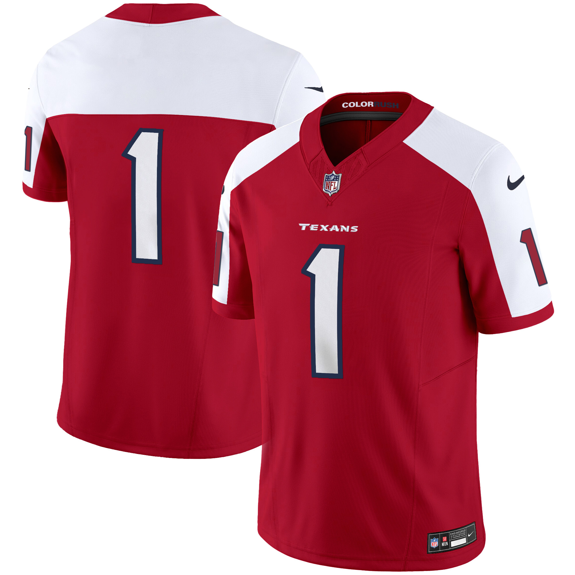 #1 Team Men's Houston Texans Color Rush Legend Vapor Red Alternate Jersey - All Stitched 