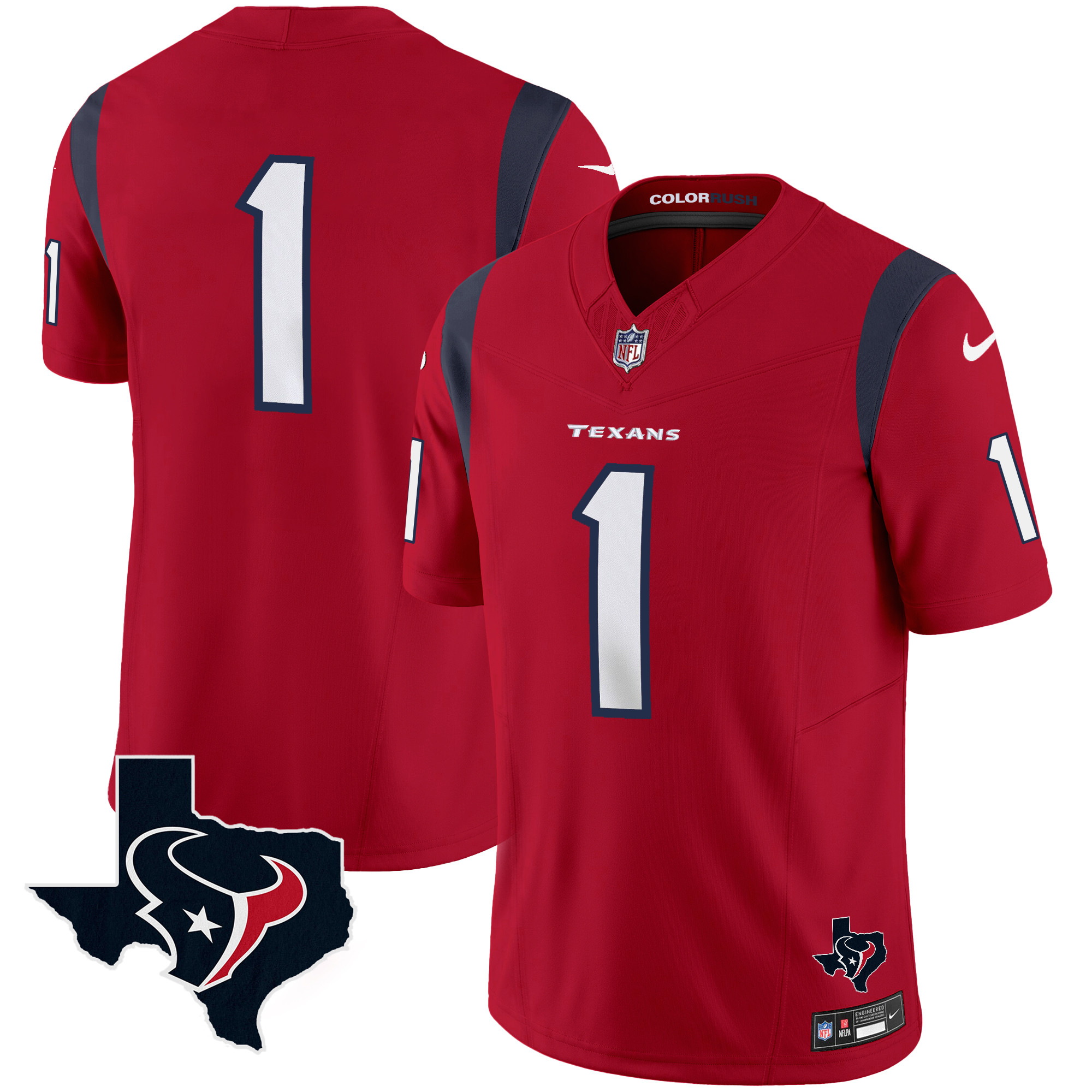 #1 Team Men's Houston Texans Color Rush Legend Vapor Red Jersey - All Stitched 