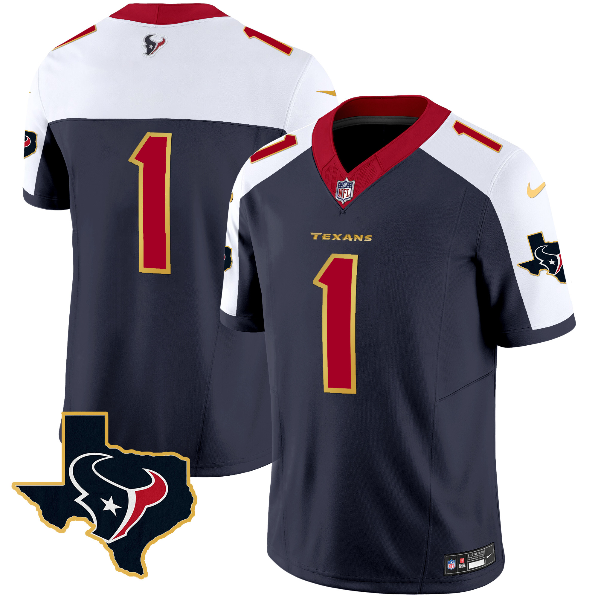 #1 Team Men's Houston Texans Gold Trim Vapor Alternate Jersey - All Stitched 