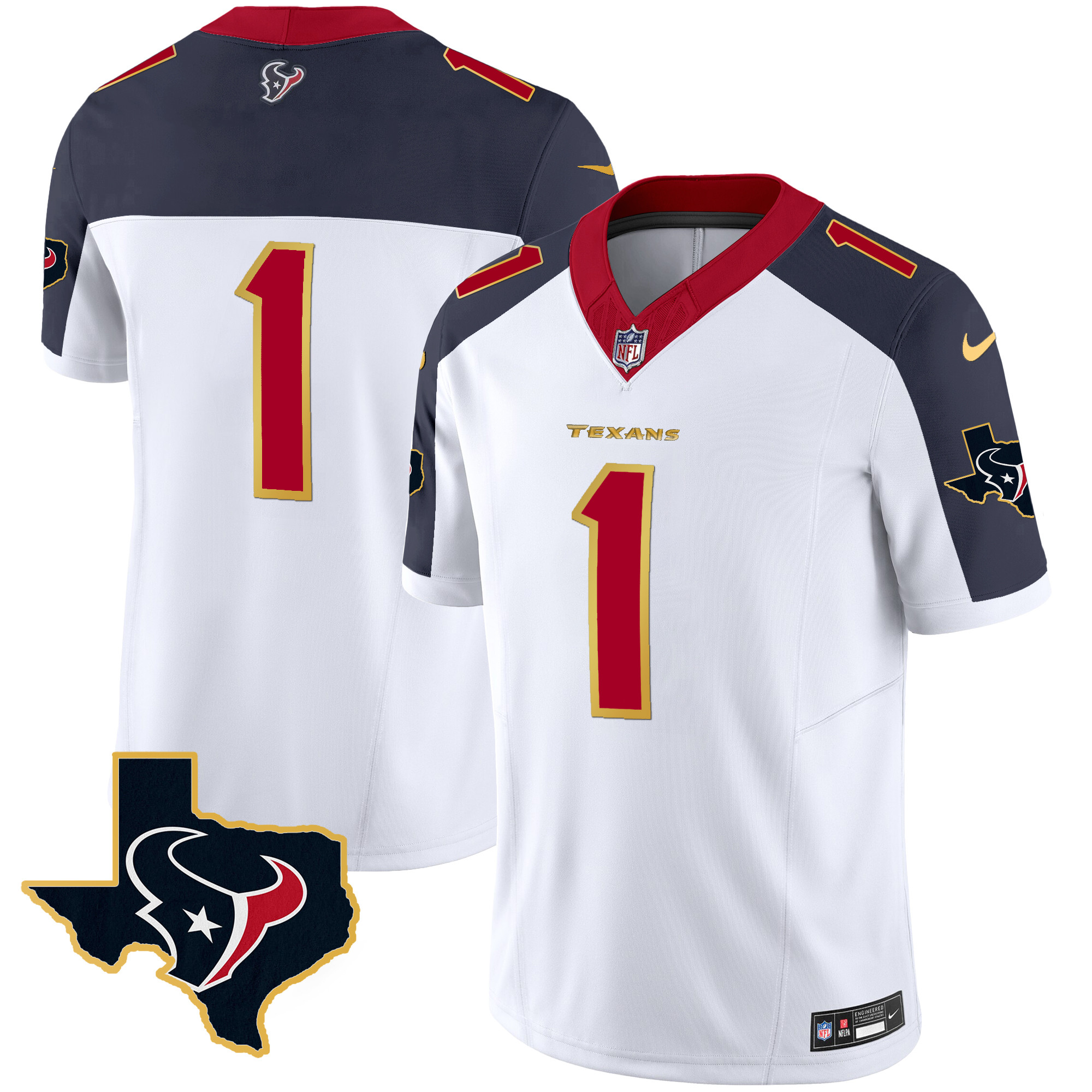 #1 Team Men's Houston Texans Gold Trim Vapor Inverted Jersey - All Stitched 