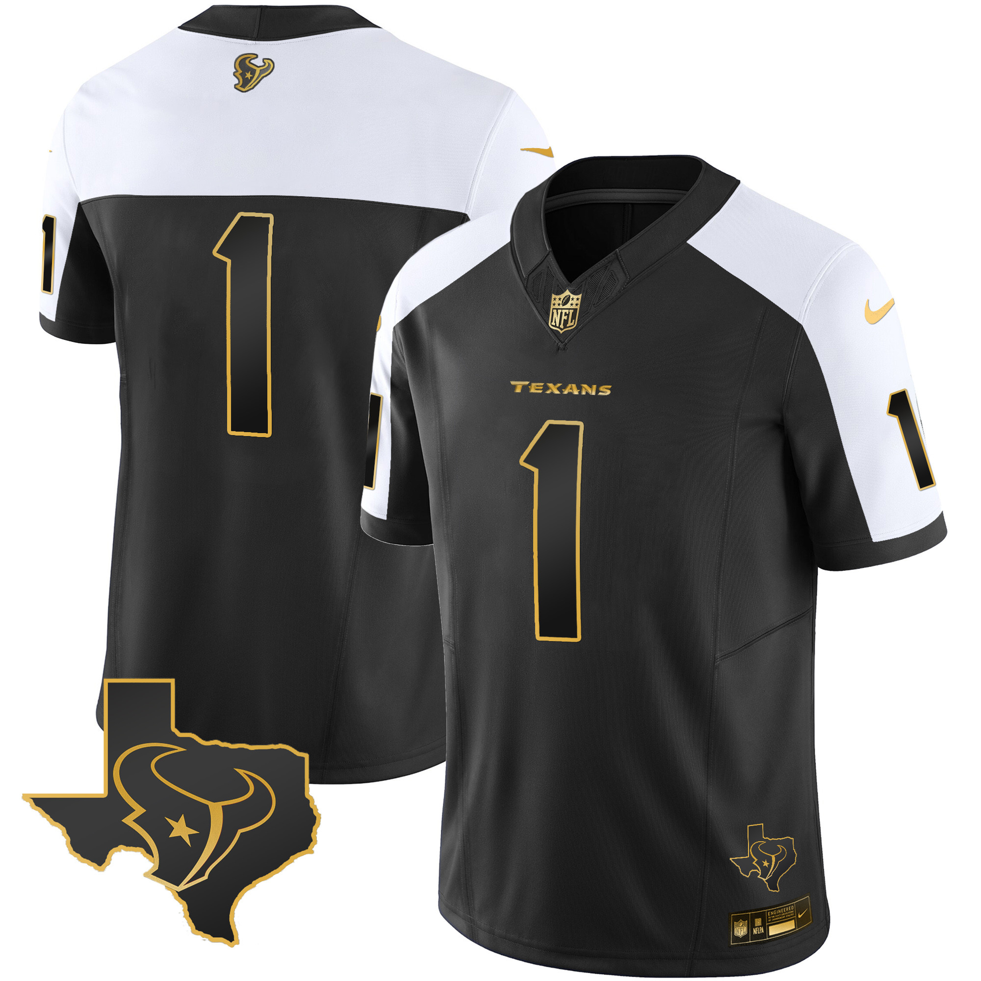 #1 Team Men's Houston Texans Gold Vapor Limited Alternate Gold Jersey - All Stitched 