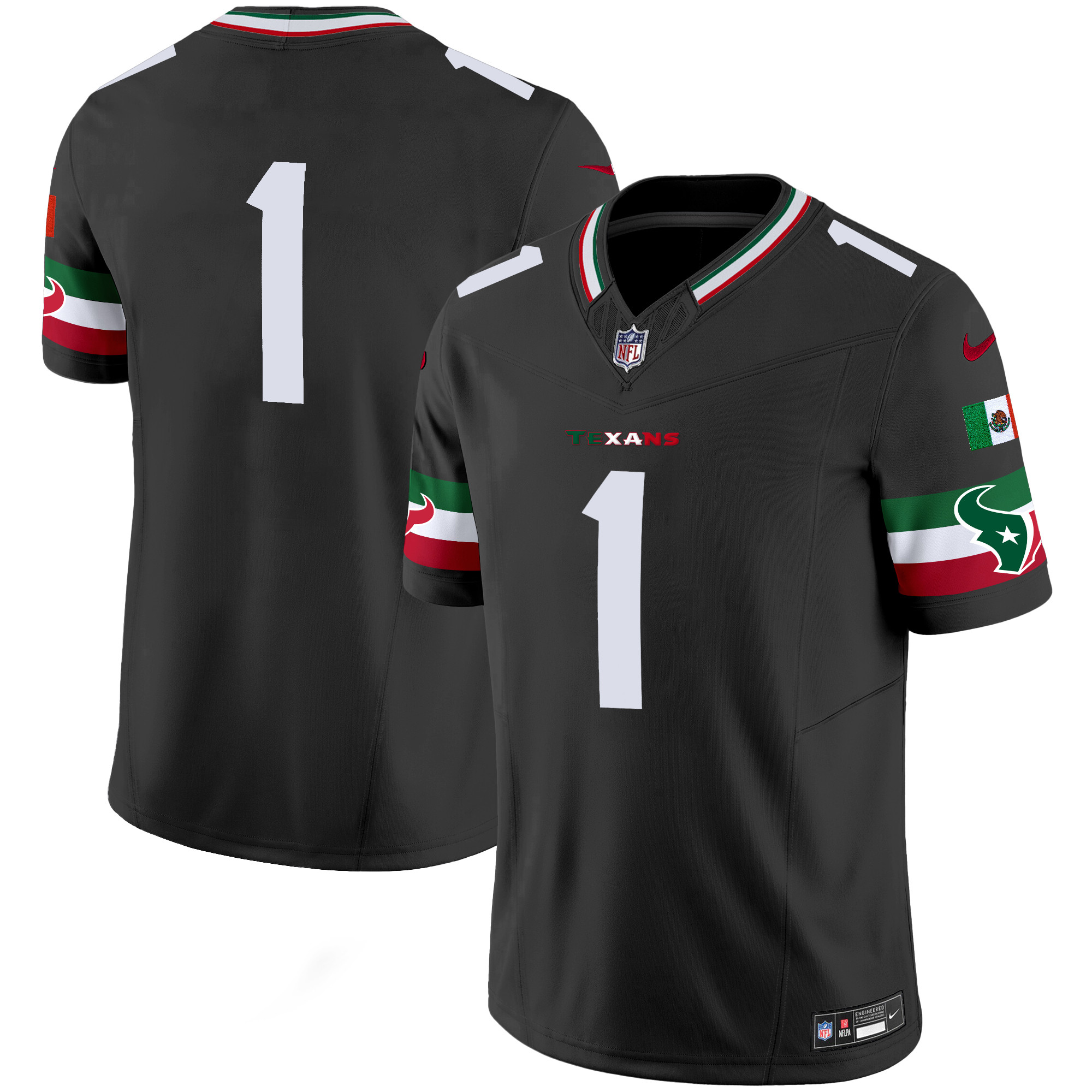 #1 Team Men's Houston Texans Mexico Vapor Limited Black Jersey - All Stitched 