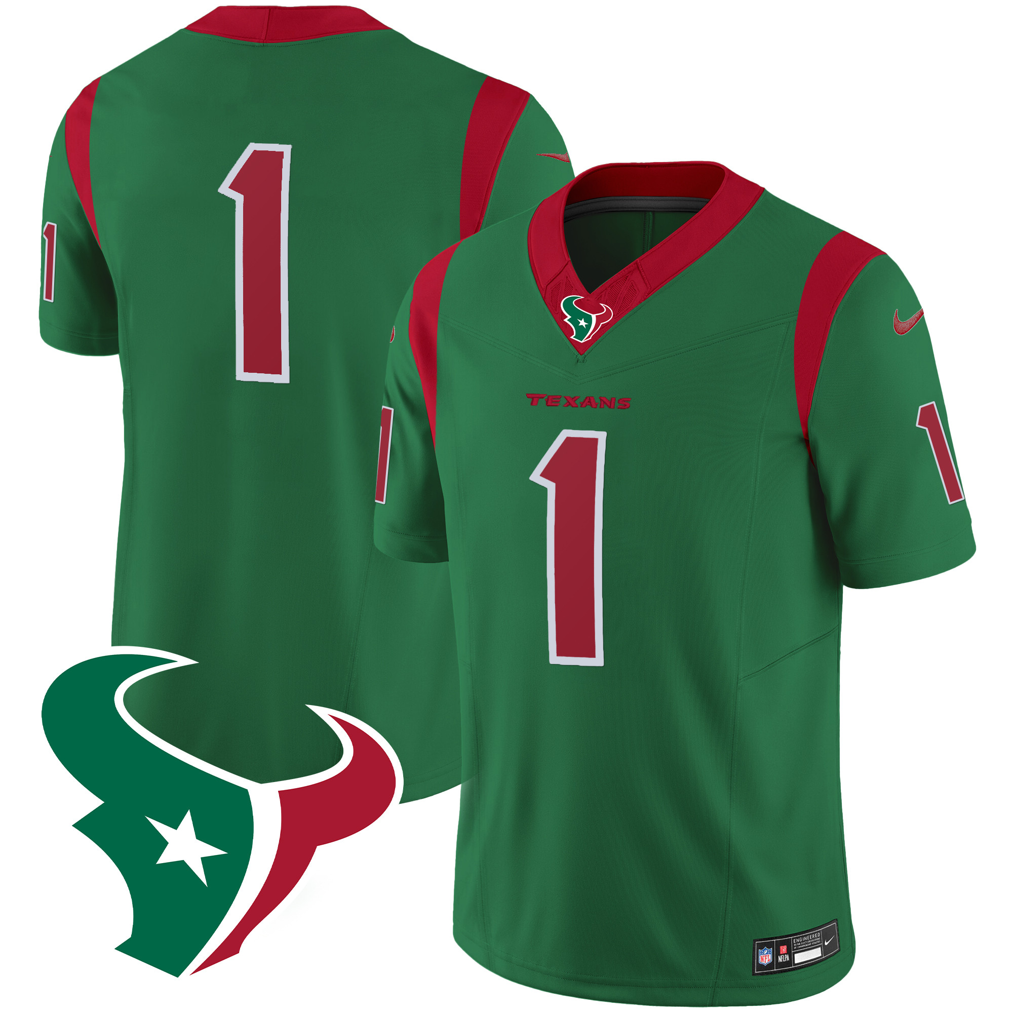 #1 Team Men's Houston Texans Mexico Vapor Limited Green Jersey - All Stitched 