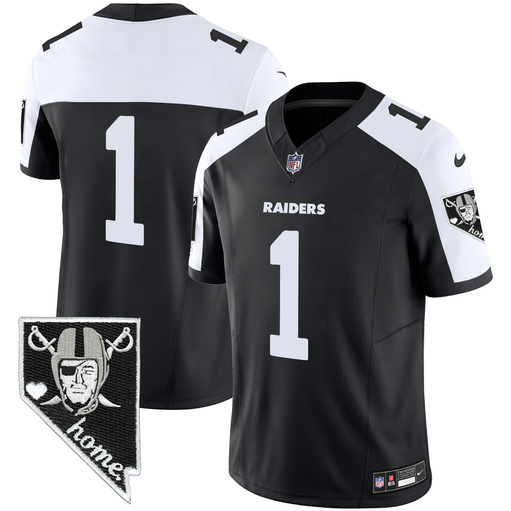 #1 Team Men's Las Vegas Raiders Nevada Home Patch Vapor Black Alternate Jersey - All Stitched 
