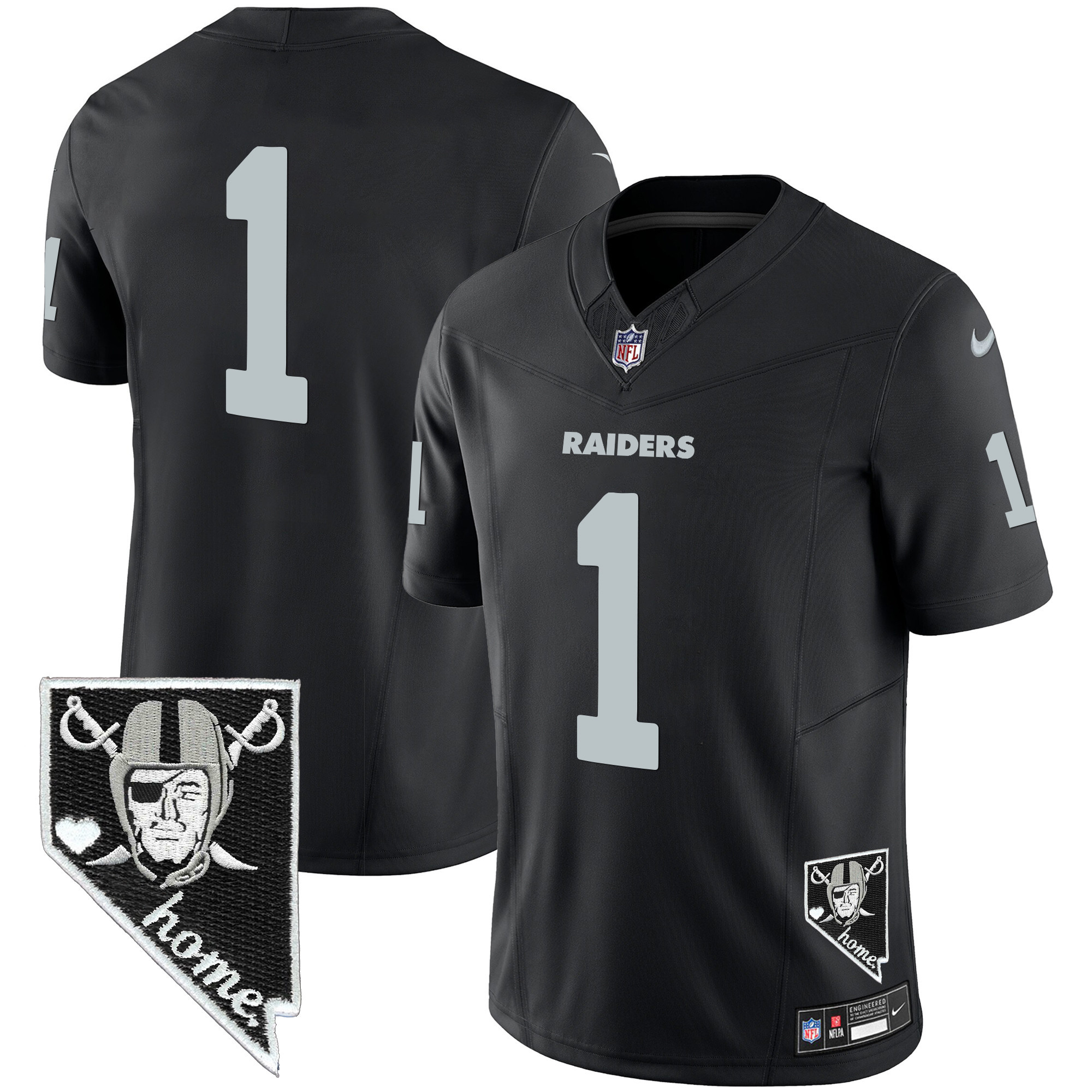 #1 Team Men's Las Vegas Raiders Nevada Home Patch Vapor Black Jersey - All Stitched 