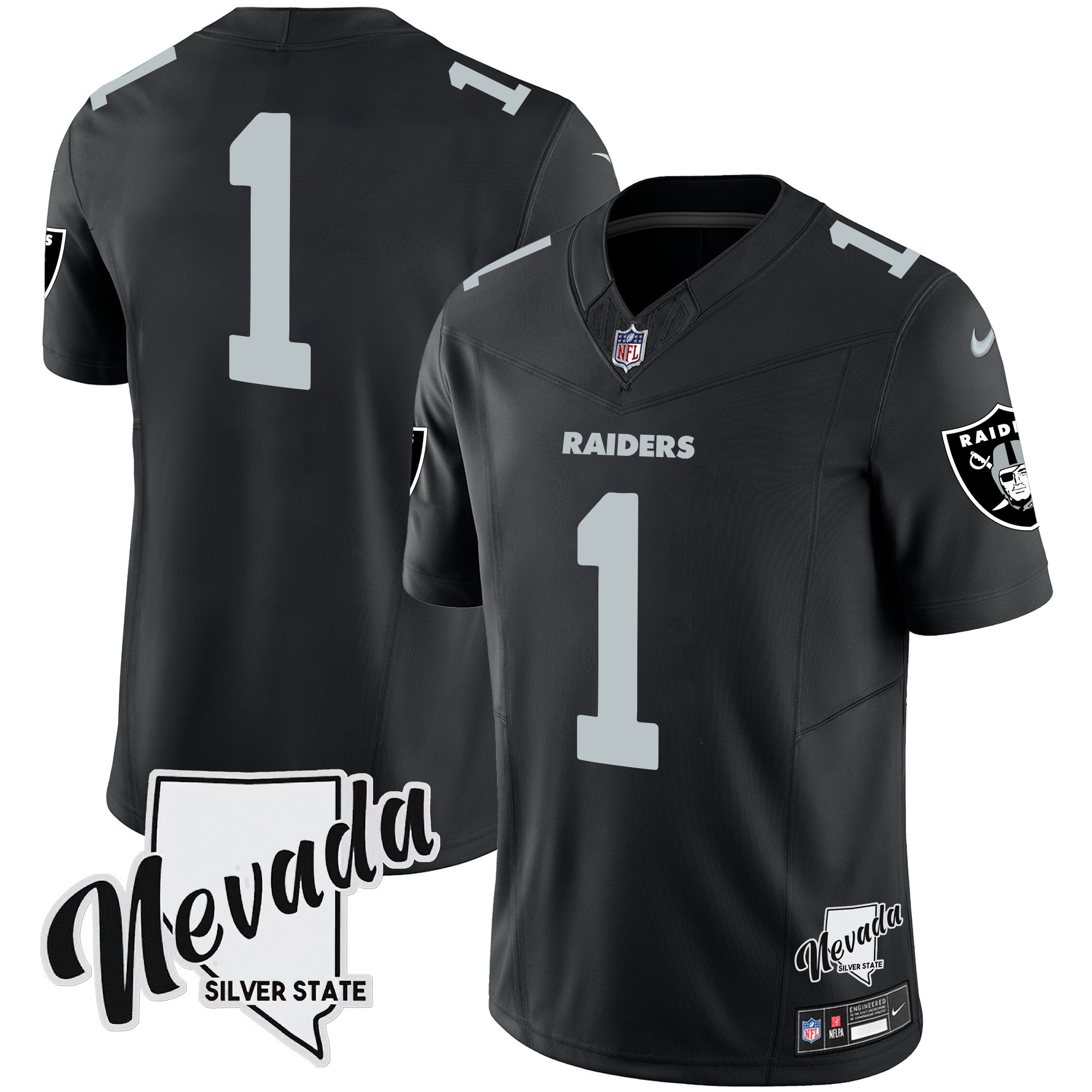 #1 Team Men's Las Vegas Raiders Nevada Silver State Patch Vapor Black Jersey - All Stitched 