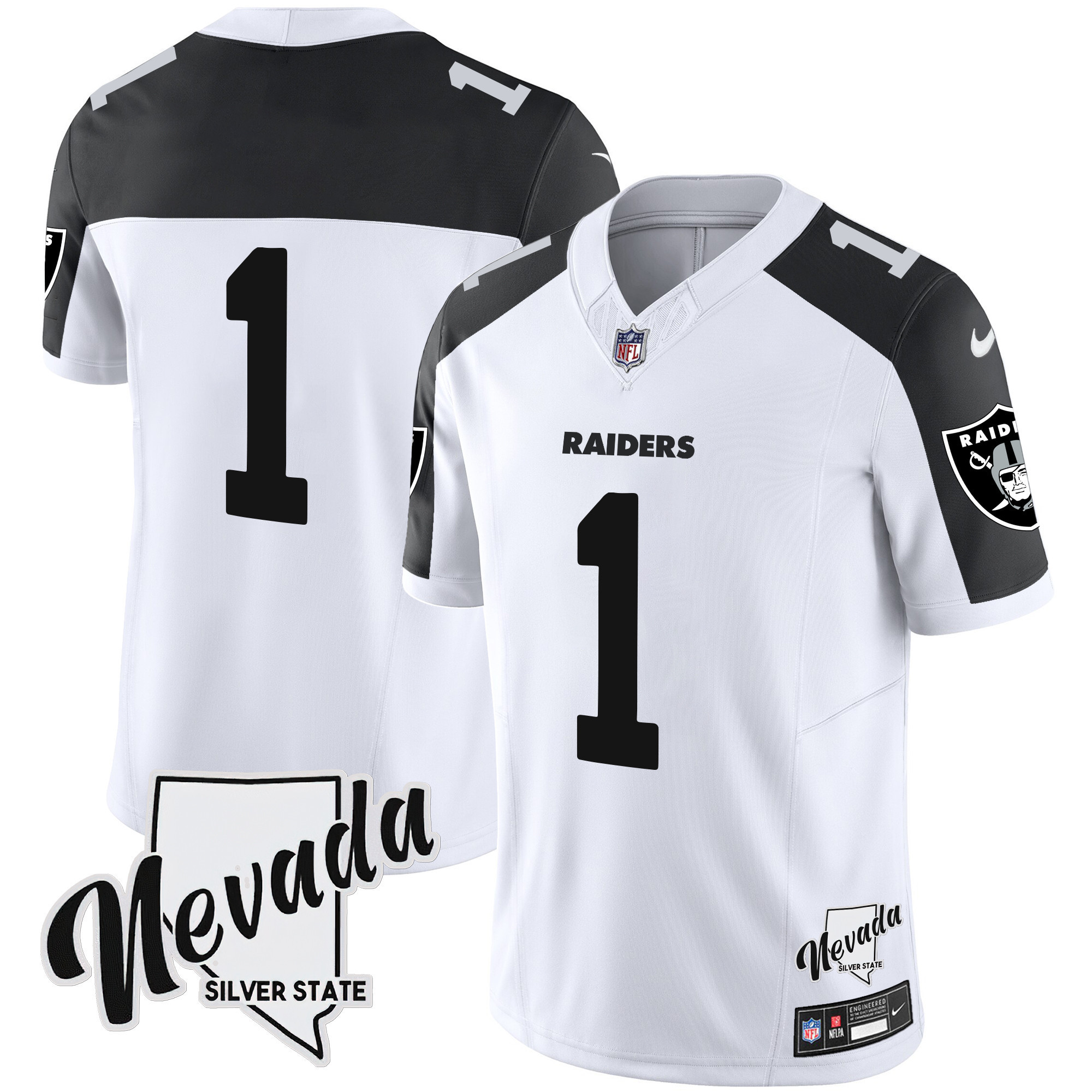 #1 Team Men's Las Vegas Raiders Nevada Silver State Patch Vapor Inverted Jersey - All Stitched 