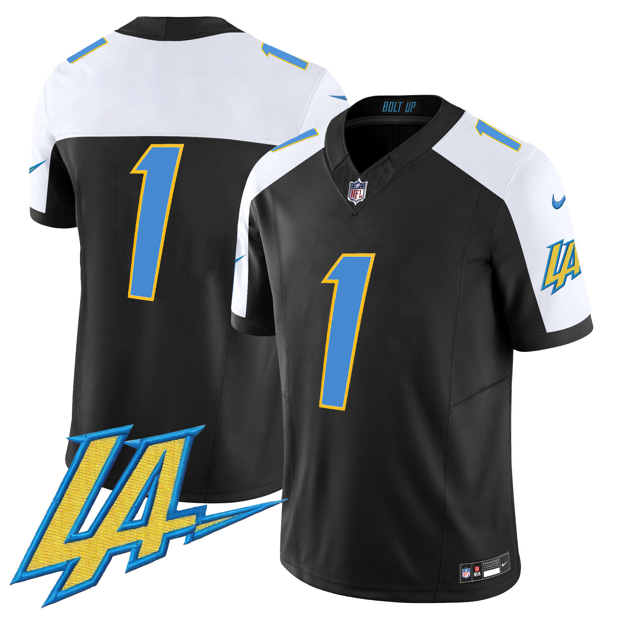 #1 Team Men's Los Angeles Chargers Vapor Limited V2 Black Alternate Jersey - All Stitched