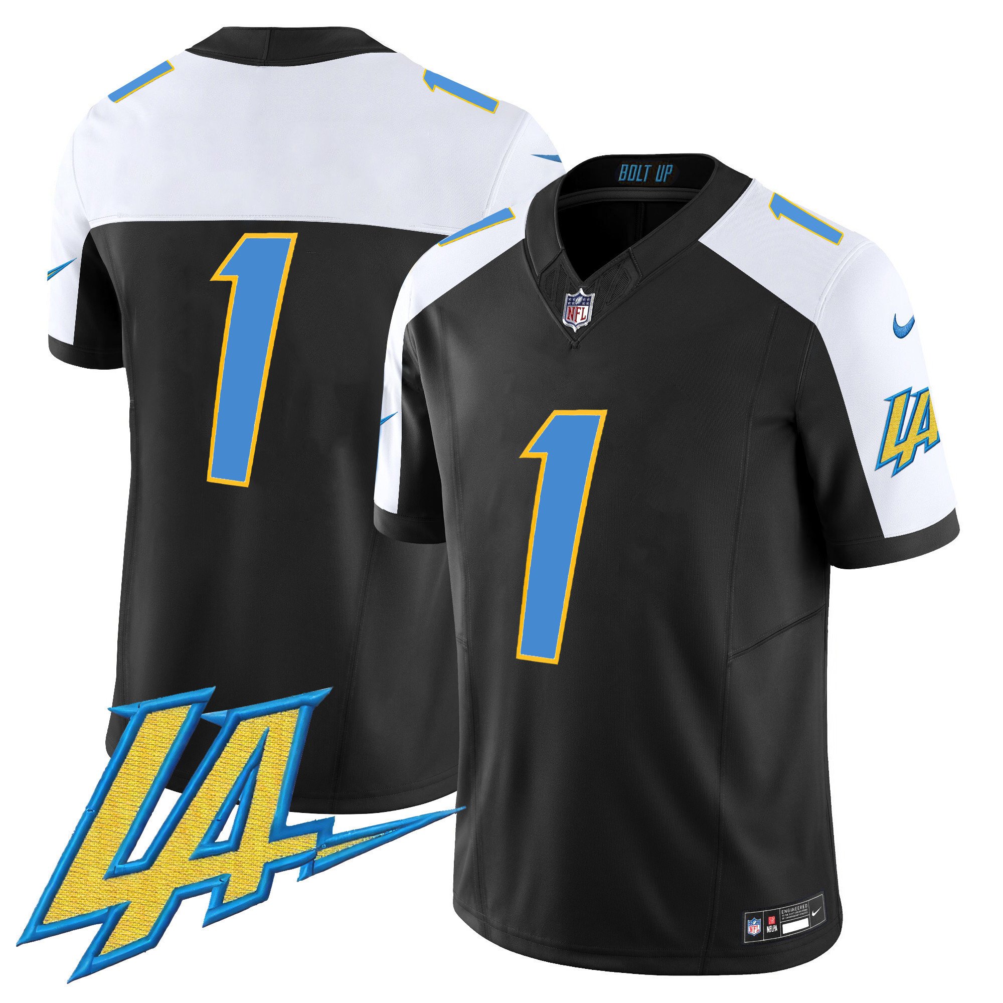 #1 Team Men's Los Angeles Chargers Vapor Limited V2 Black Alternate Jersey - All Stitched