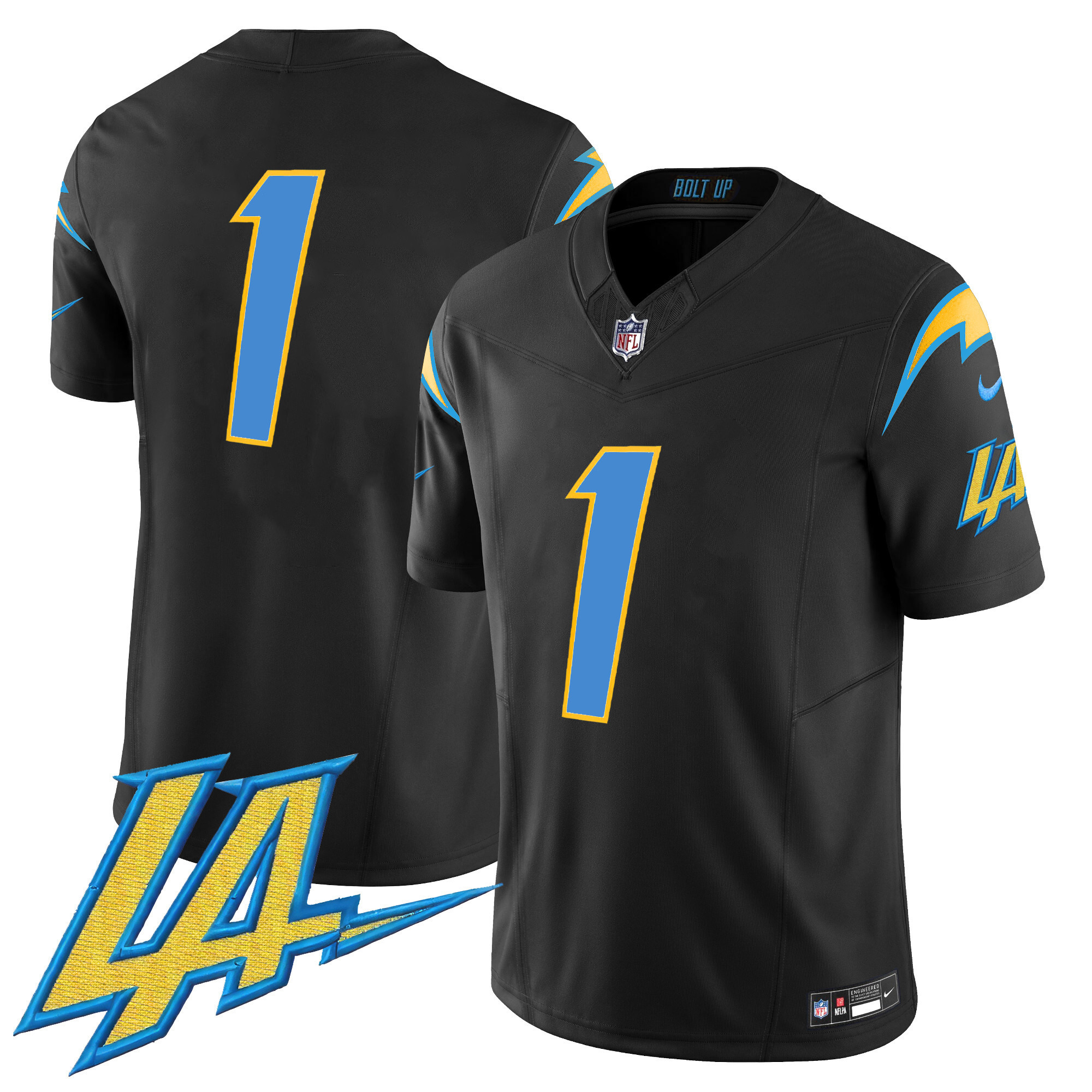 #1 Team Men's Los Angeles Chargers Vapor Limited V2 Black Jersey - All Stitched