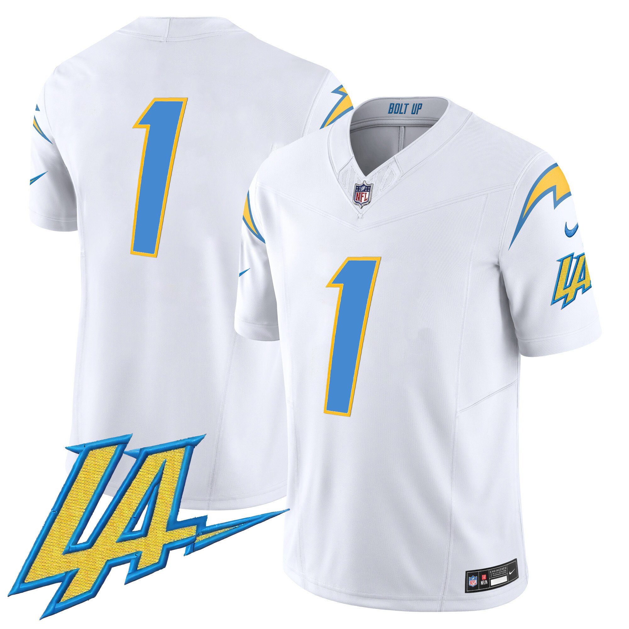 #1 Team Men's Los Angeles Chargers Vapor Limited V2 White Jersey - All Stitched