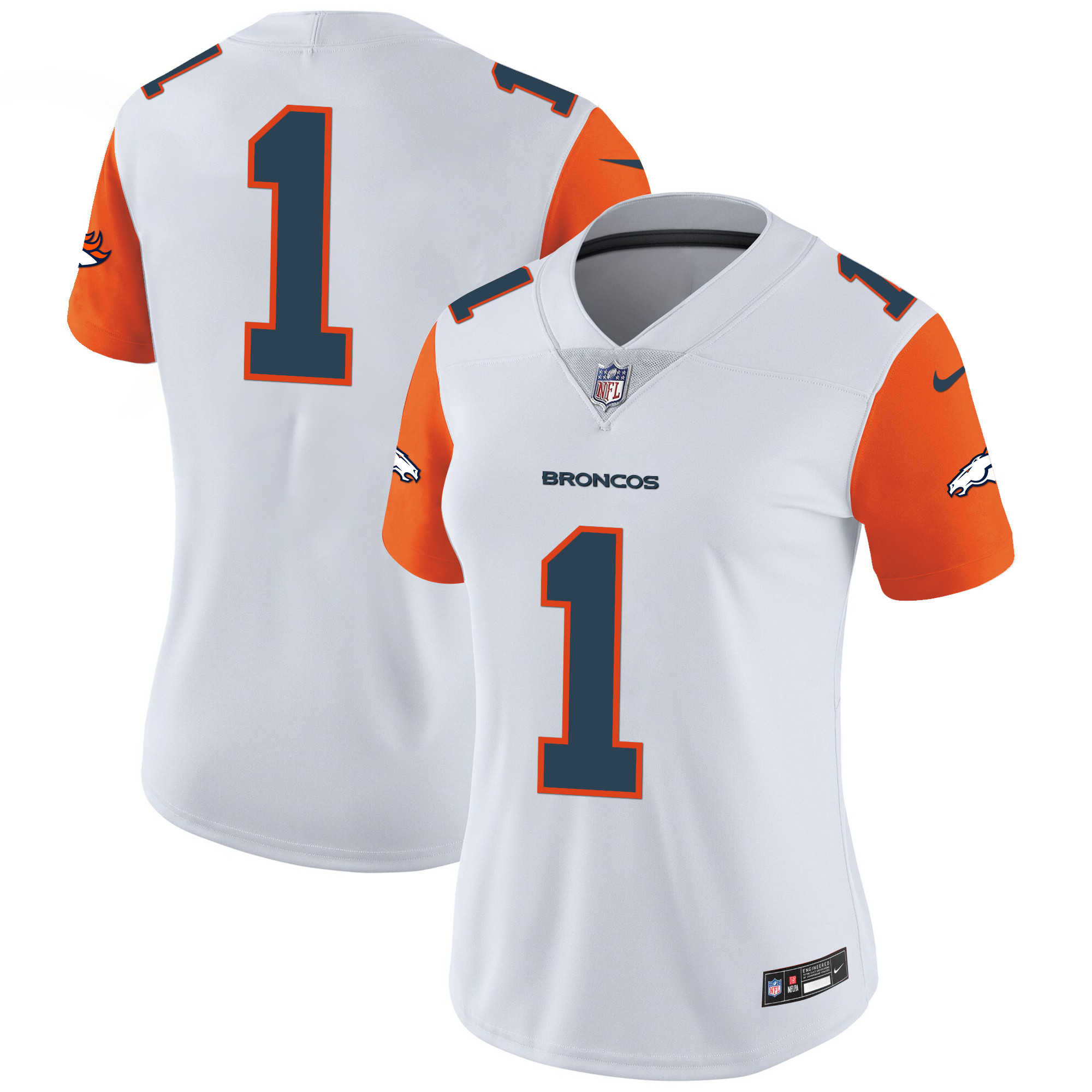 #1 Team Women's Denver Broncos Vapor Limited Orange Sleeves Jersey - All Stitched 