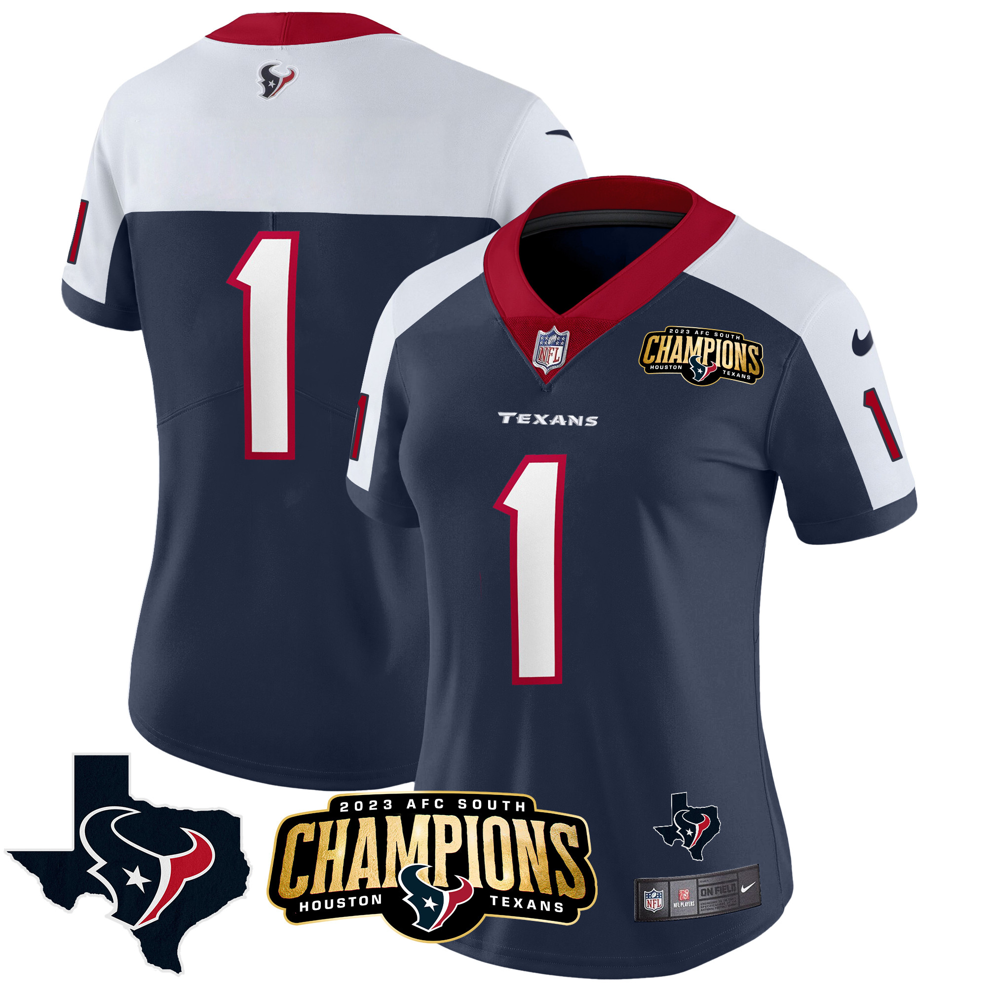 #1 Team Women's Houston Texans 2023 AFC South Champions Patch Vapor Alternate Jersey - All Stitched 