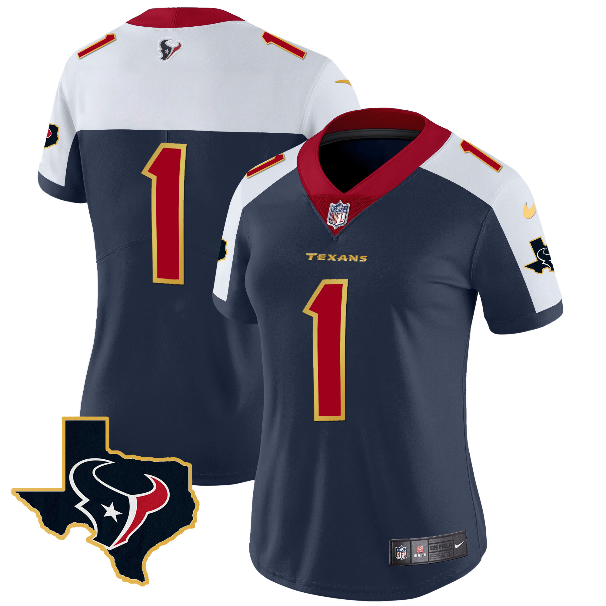 #1 Team Women's Houston Texans Gold Trim Vapor Alternate Jersey - All Stitched 