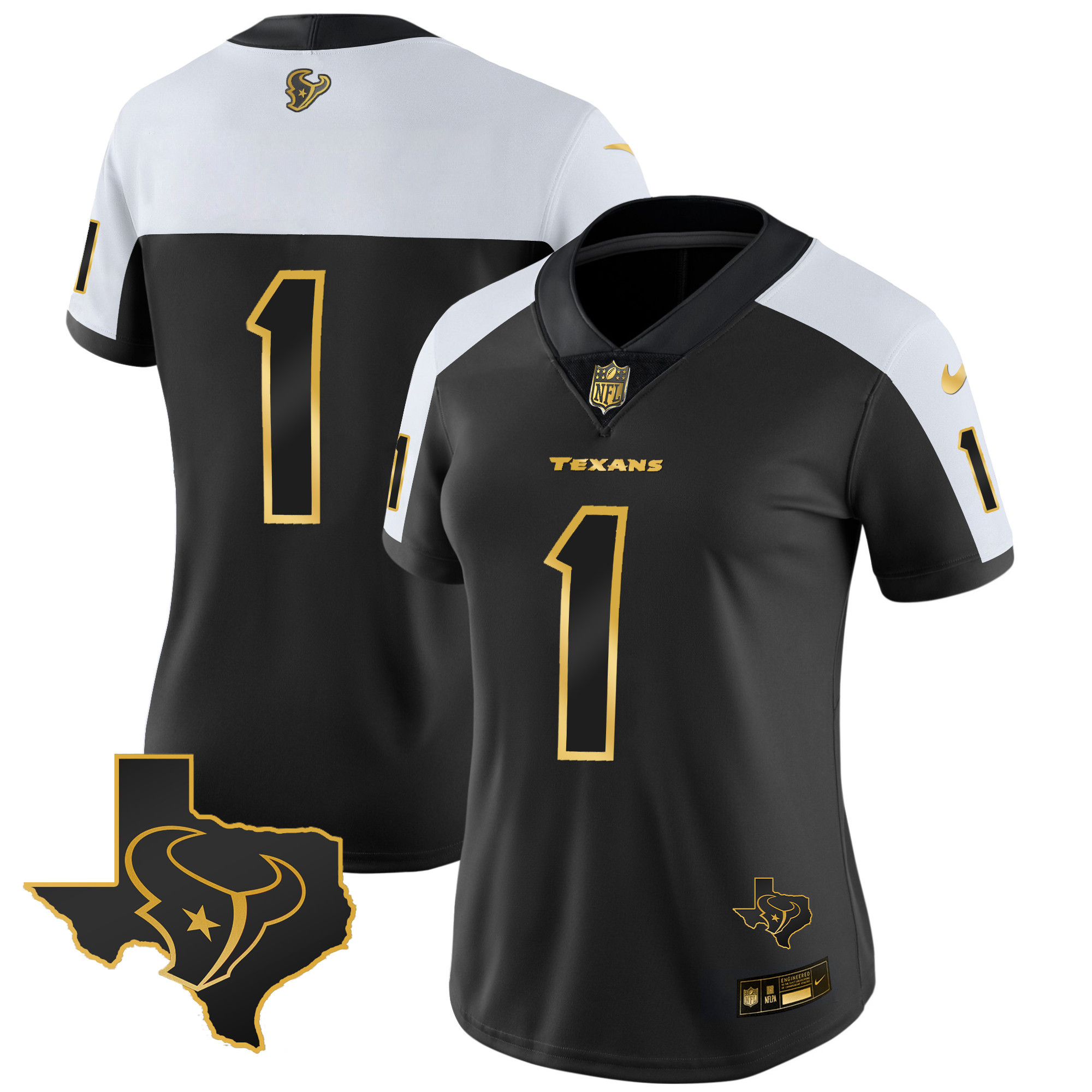 #1 Team Women's Houston Texans Gold Vapor Limited Alternate Gold Jersey - All Stitched 