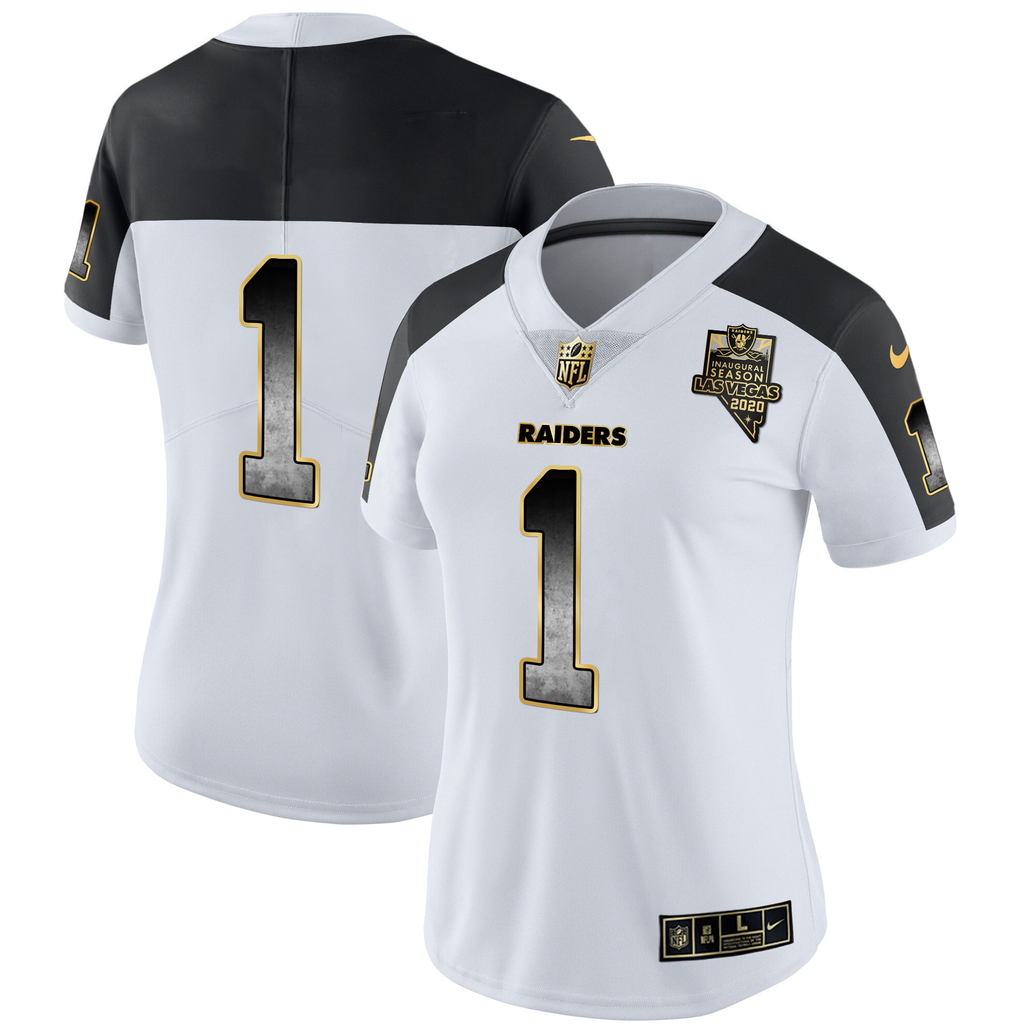 #1 Team Women's Las Vegas Raiders Gold Arch Smoke Vapor Inverted Jersey - All Stitched 