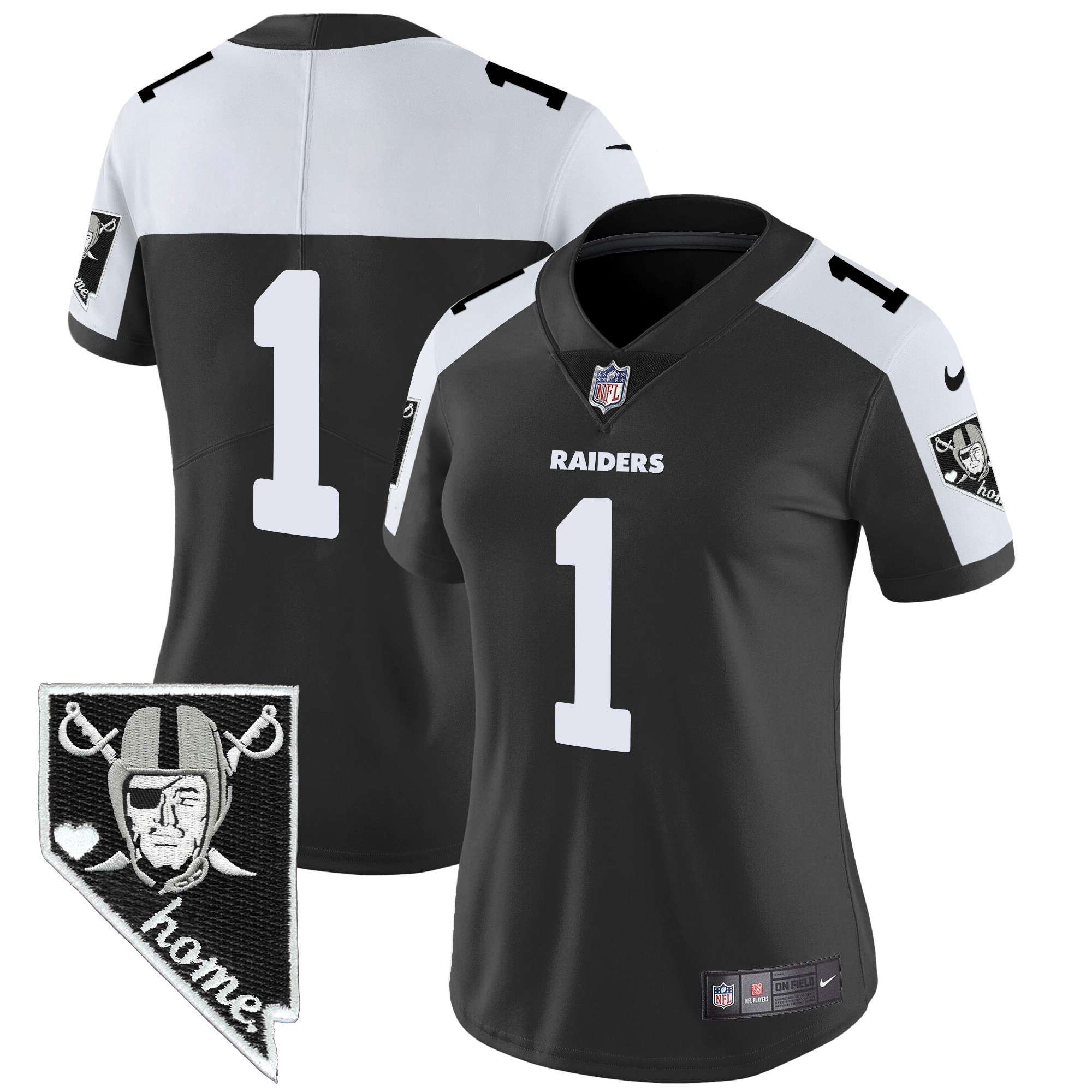 #1 Team Women's Las Vegas Raiders Nevada Home Patch Vapor Black Alternate Jersey - All Stitched 