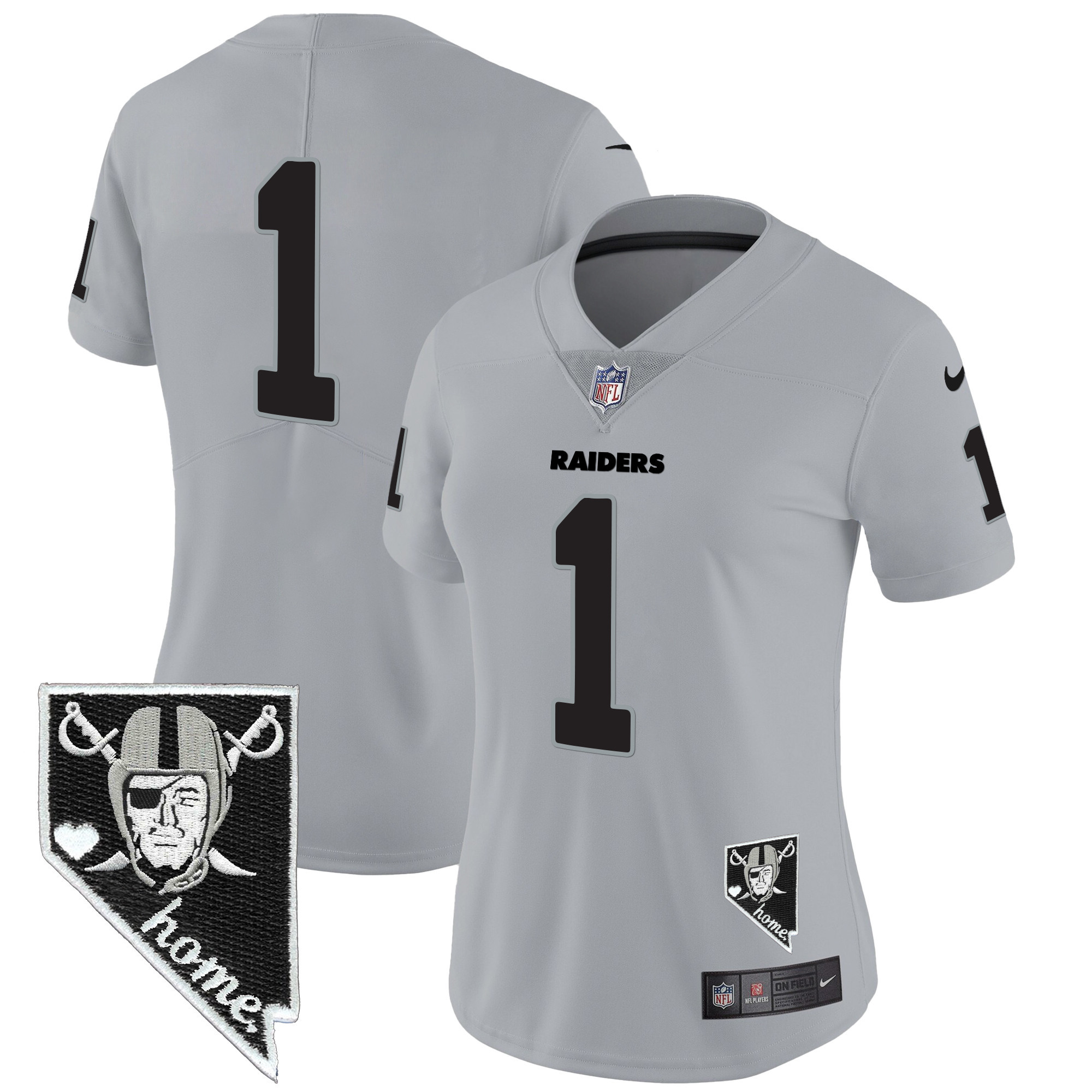 #1 Team Women's Las Vegas Raiders Nevada Home Patch Vapor Gray Jersey - All Stitched 