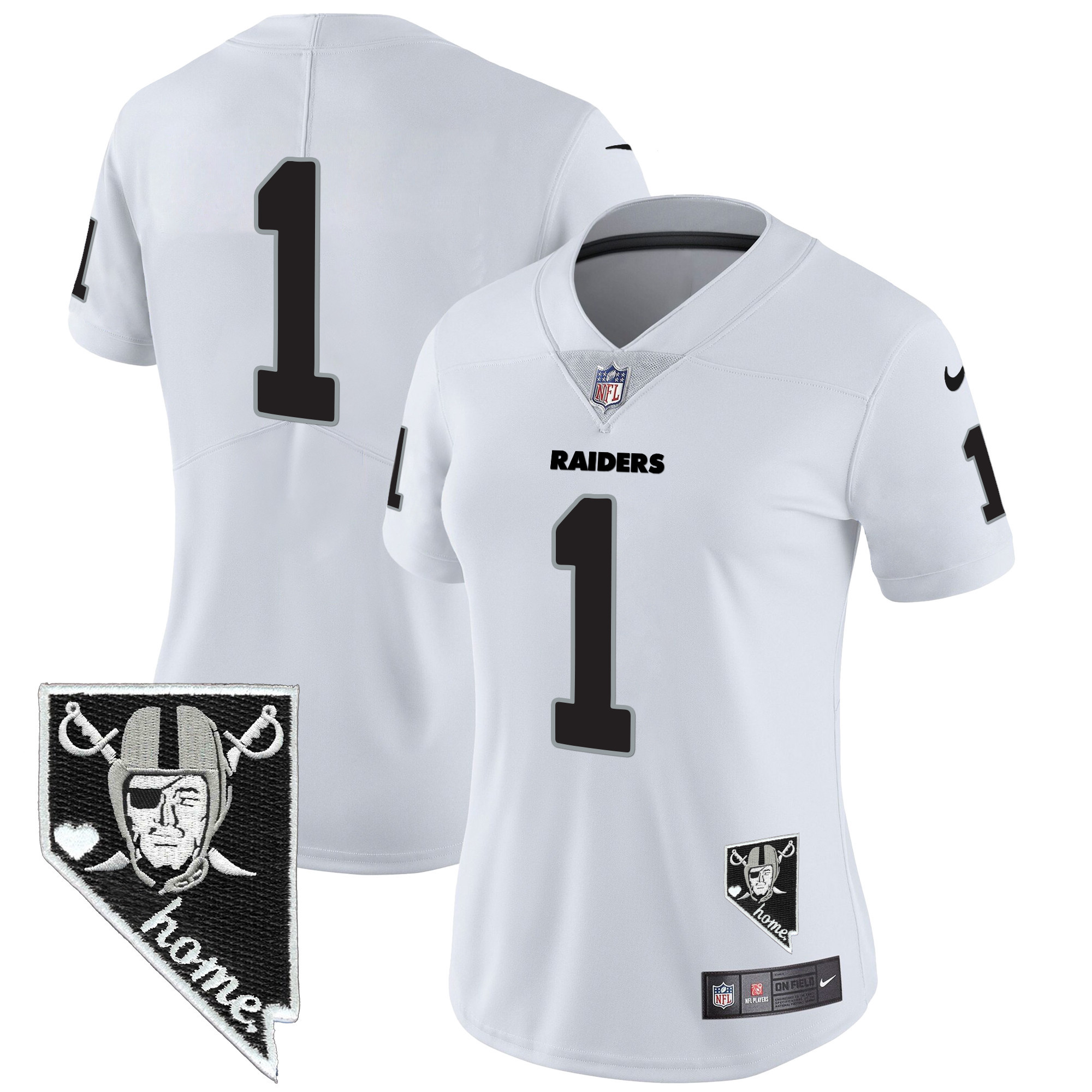 #1 Team Women's Las Vegas Raiders Nevada Home Patch Vapor White Jersey - All Stitched 