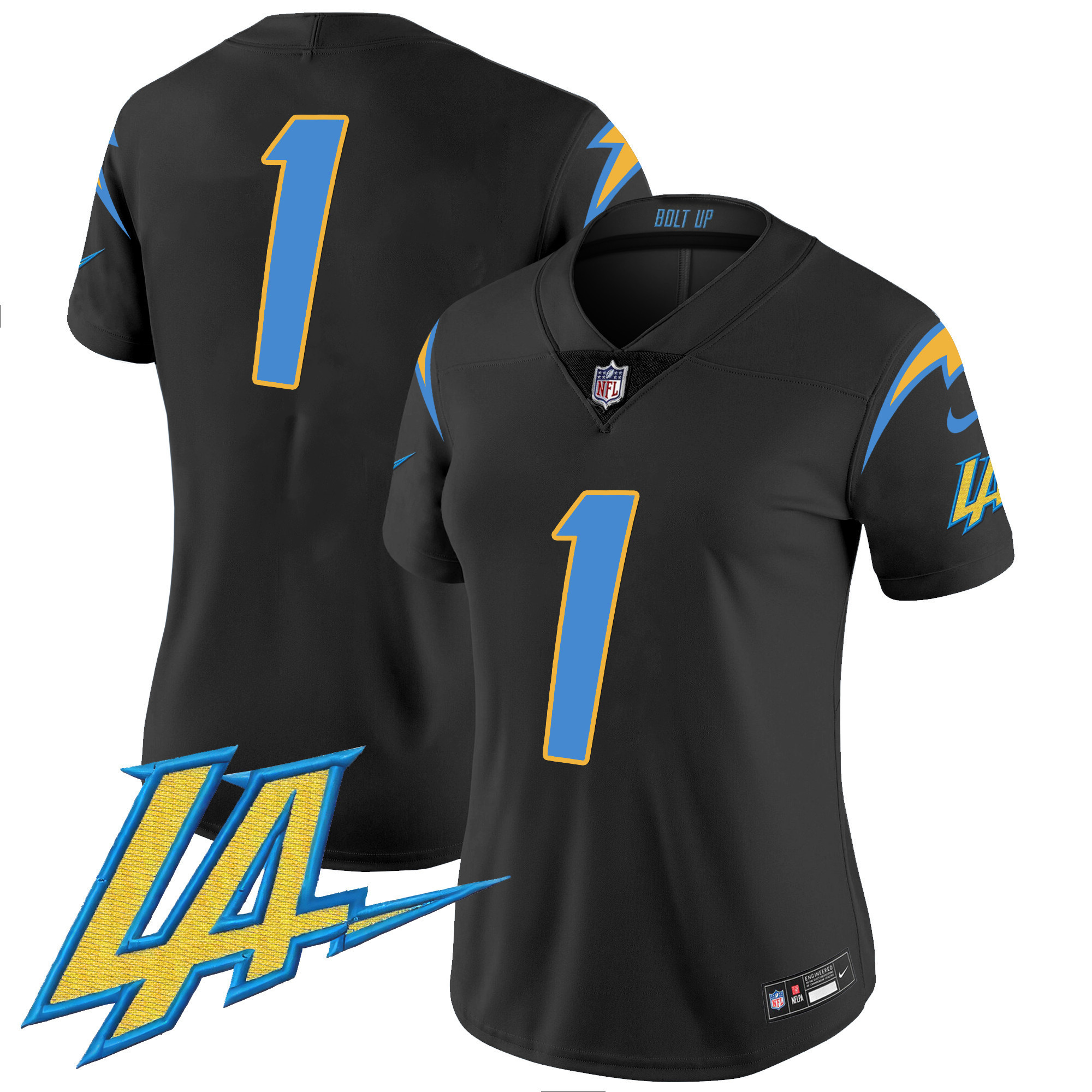 #1 Team Women's Los Angeles Chargers Vapor Limited V2 Black Jersey - All Stitched