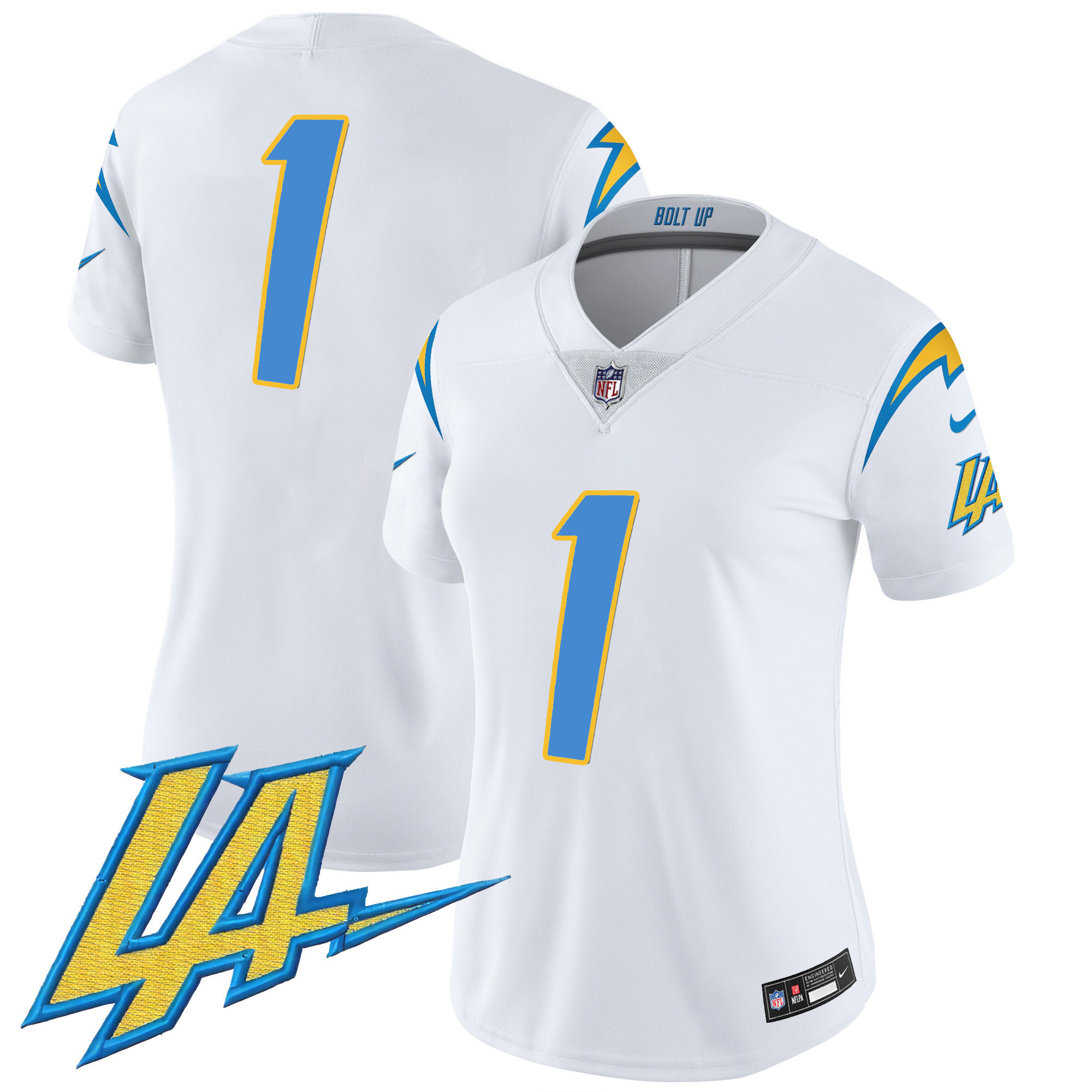 #1 Team Women's Los Angeles Chargers Vapor Limited V2 White Jersey - All Stitched