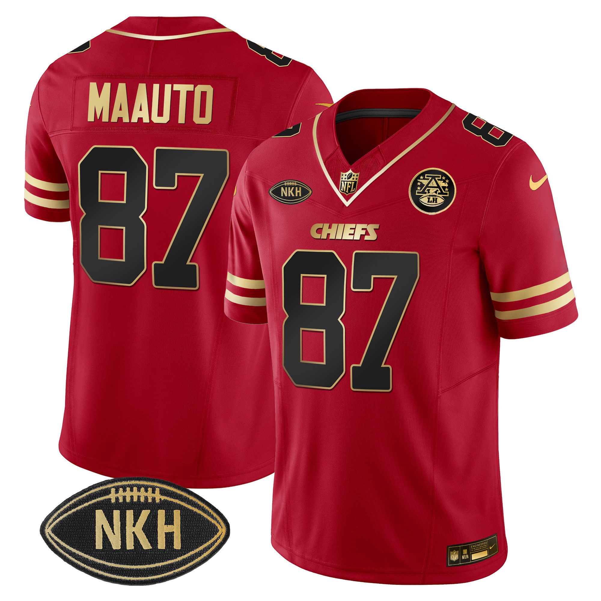 #87 Travis Kelce Maauto Kansas City Chiefs Vapor Black Red Jersey - All Stitched 